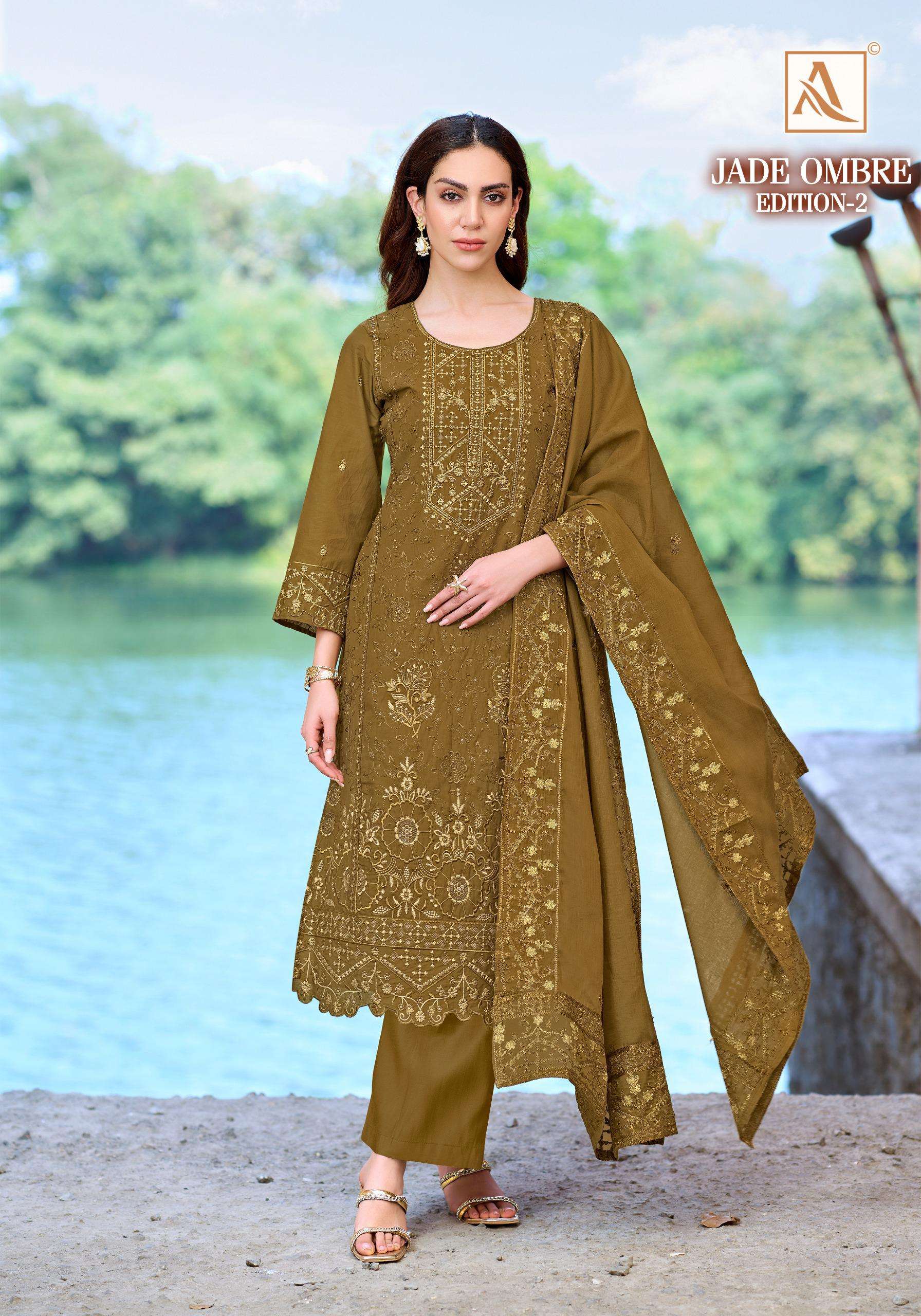 ALOK SUITS JADE OMBRE VOL 2 LAWN COTTON FANCY PAKISTANI STYLE WORK SUIT