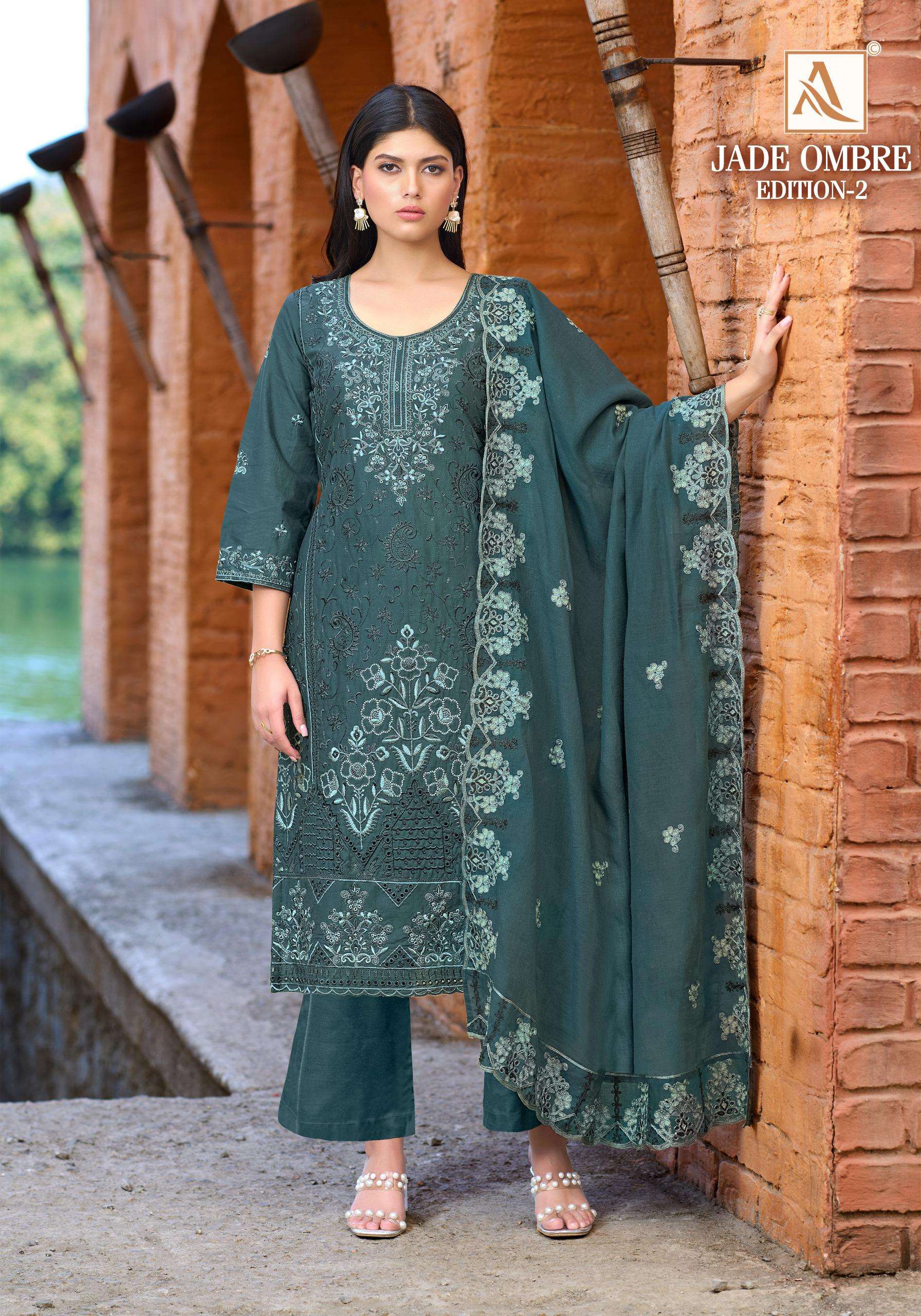 ALOK SUITS JADE OMBRE VOL 2 LAWN COTTON FANCY PAKISTANI STYLE WORK SUIT