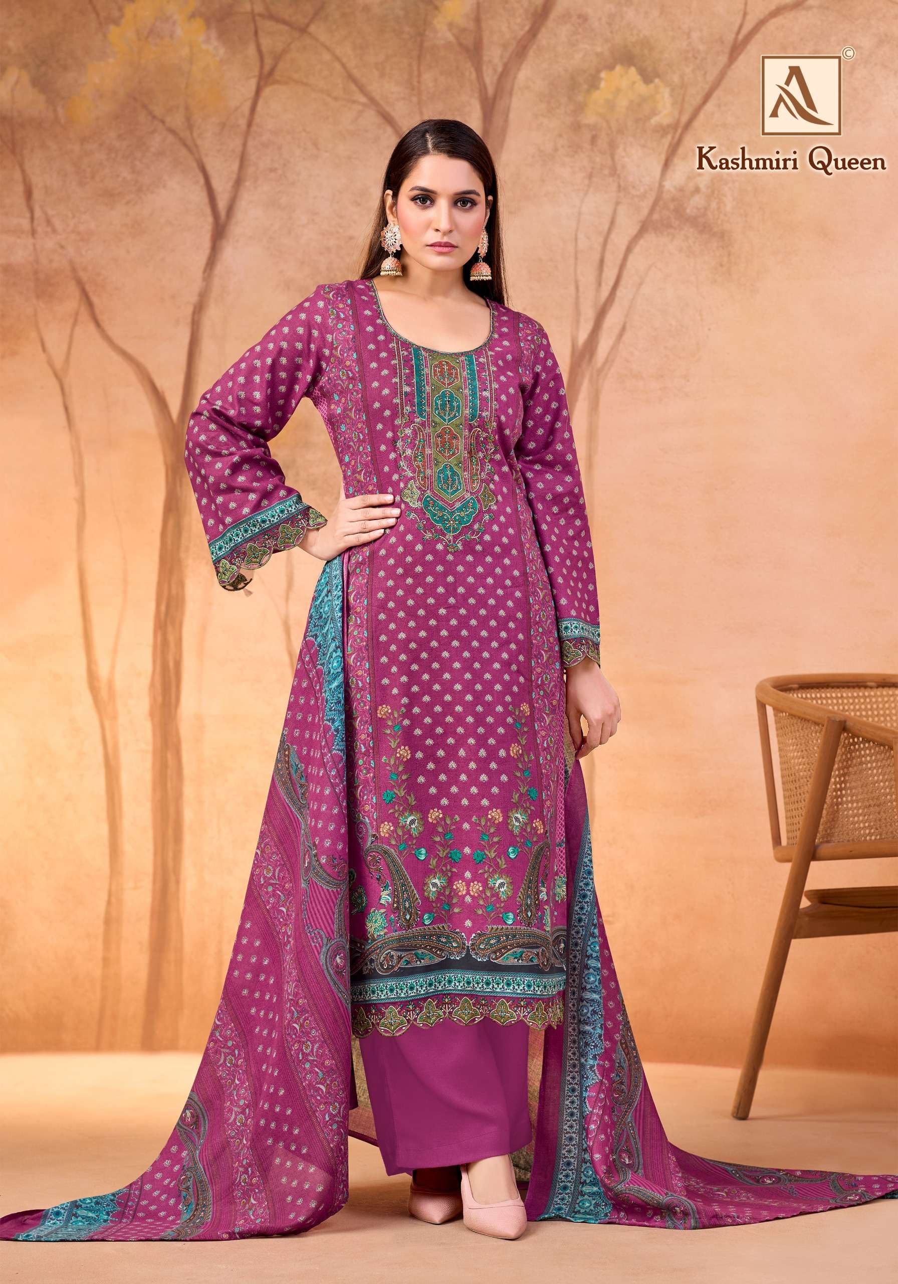 ALOK SUITS KASHMIRI QUEEN COTTON PRINT WITH FANCY EMBROIDERY WORK SUIT