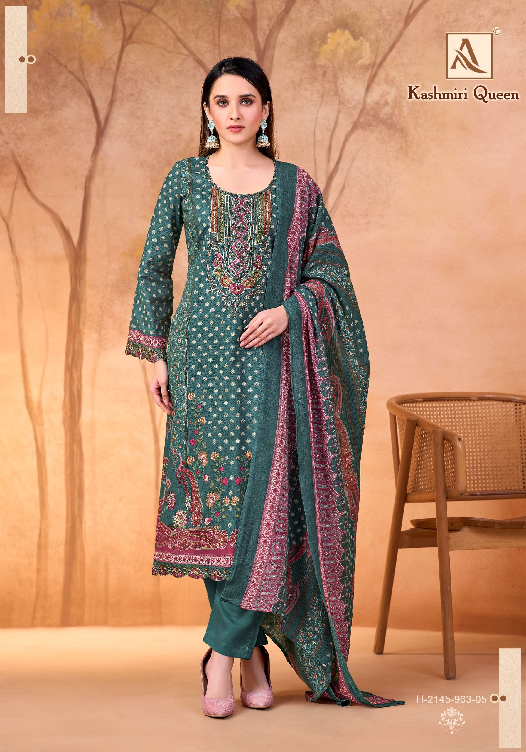 ALOK SUITS KASHMIRI QUEEN COTTON PRINT WITH FANCY EMBROIDERY WORK SUIT