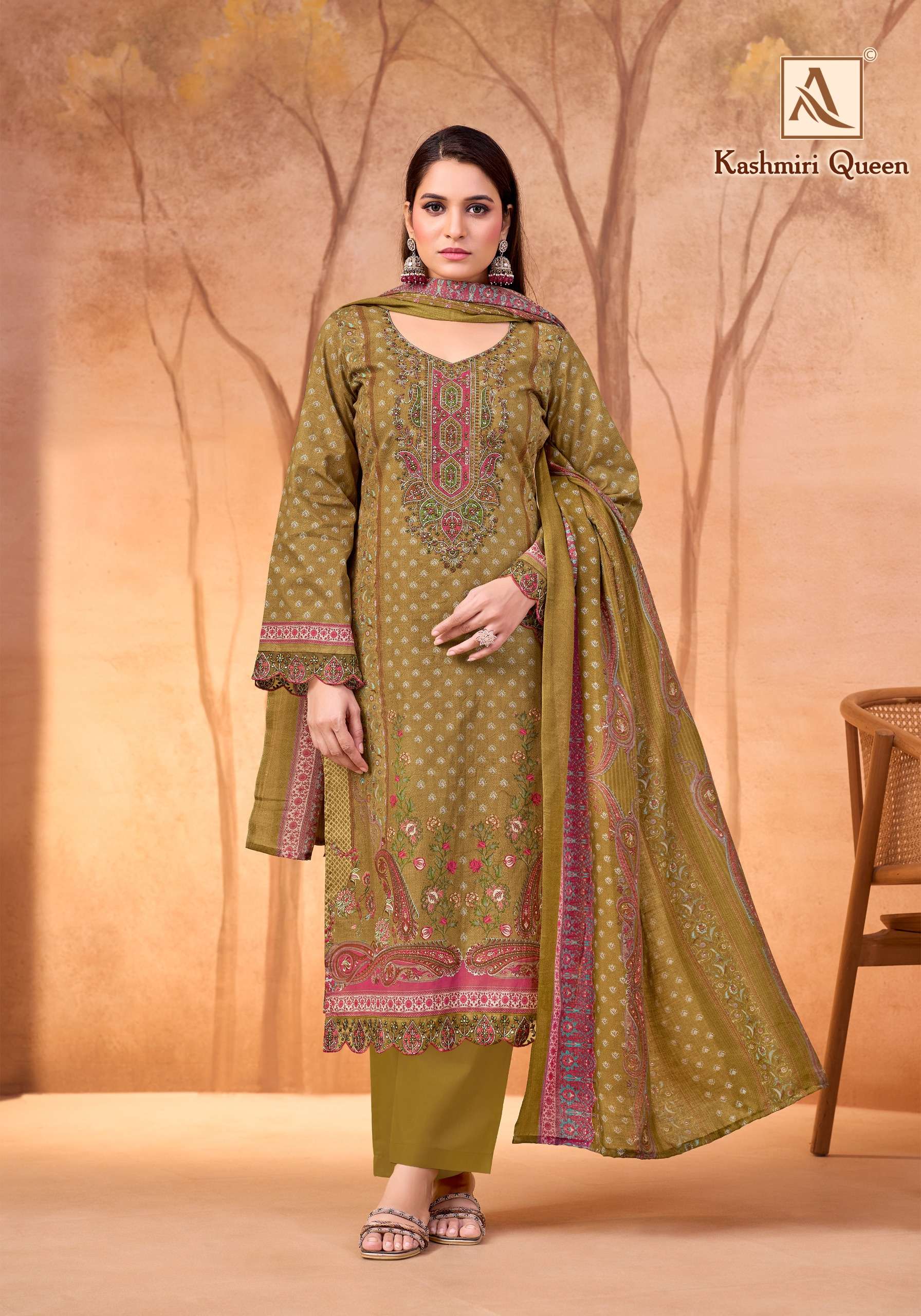 ALOK SUITS KASHMIRI QUEEN COTTON PRINT WITH FANCY EMBROIDERY WORK SUIT