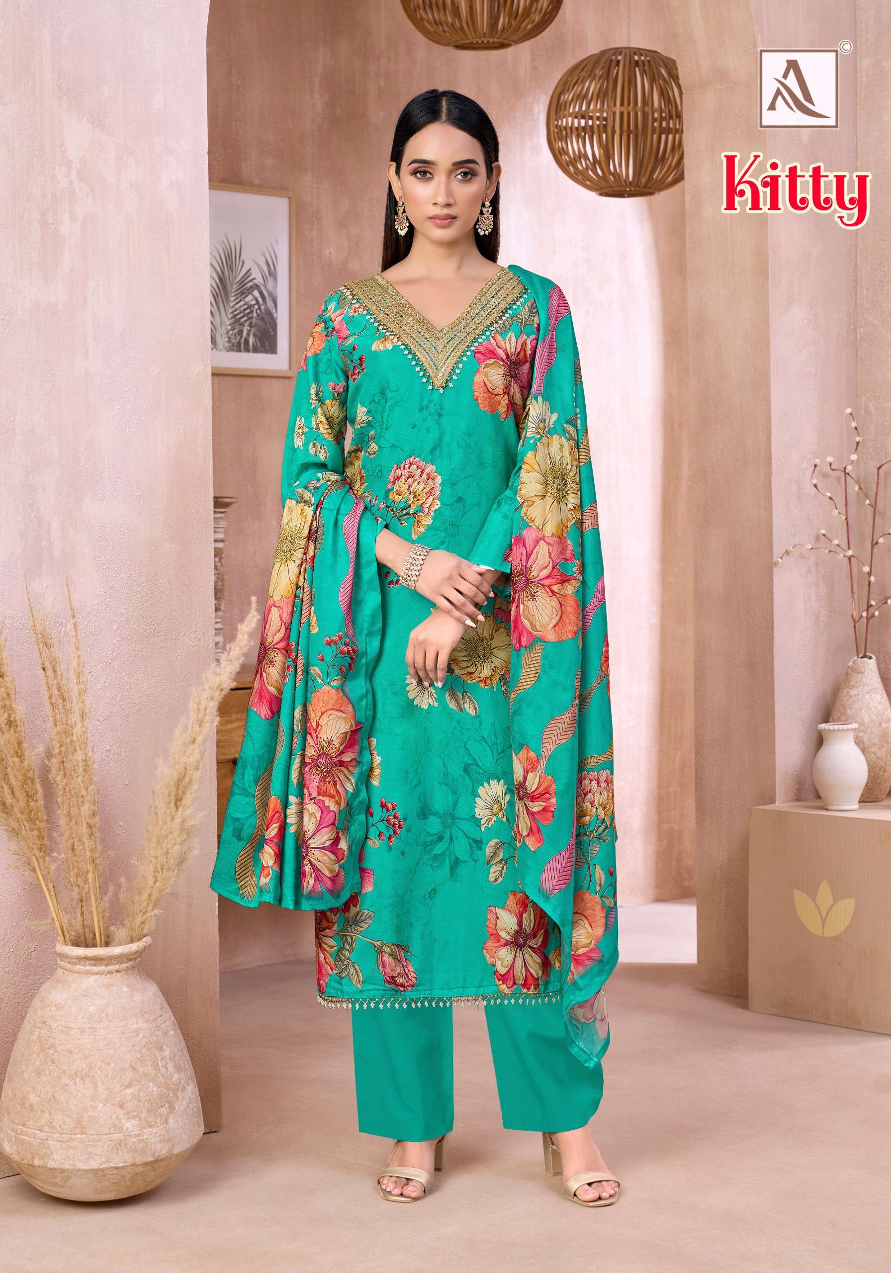 ALOK SUITS KITTY VISCOSE DIGITAL PRINT WITH FANCY LACE WORK LADIES SUIT