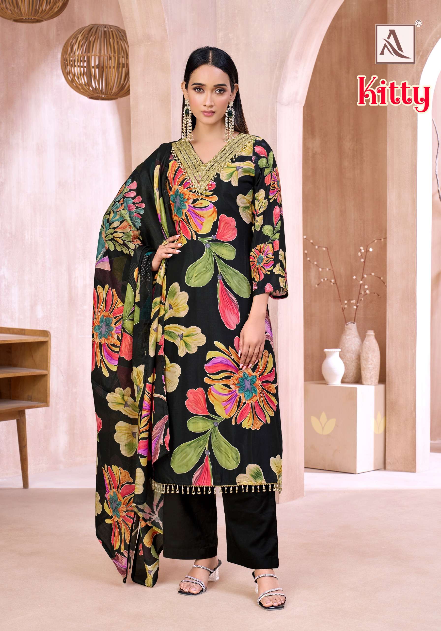 ALOK SUITS KITTY VISCOSE DIGITAL PRINT WITH FANCY LACE WORK LADIES SUIT