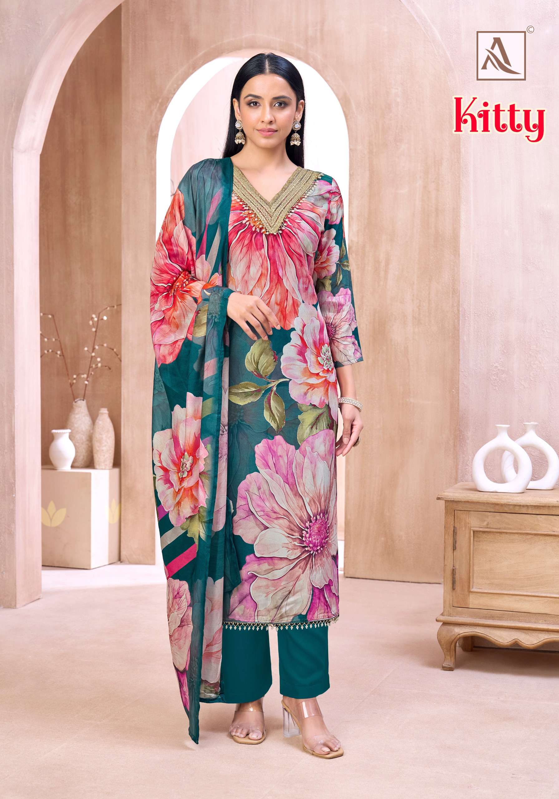 ALOK SUITS KITTY VISCOSE DIGITAL PRINT WITH FANCY LACE WORK LADIES SUIT