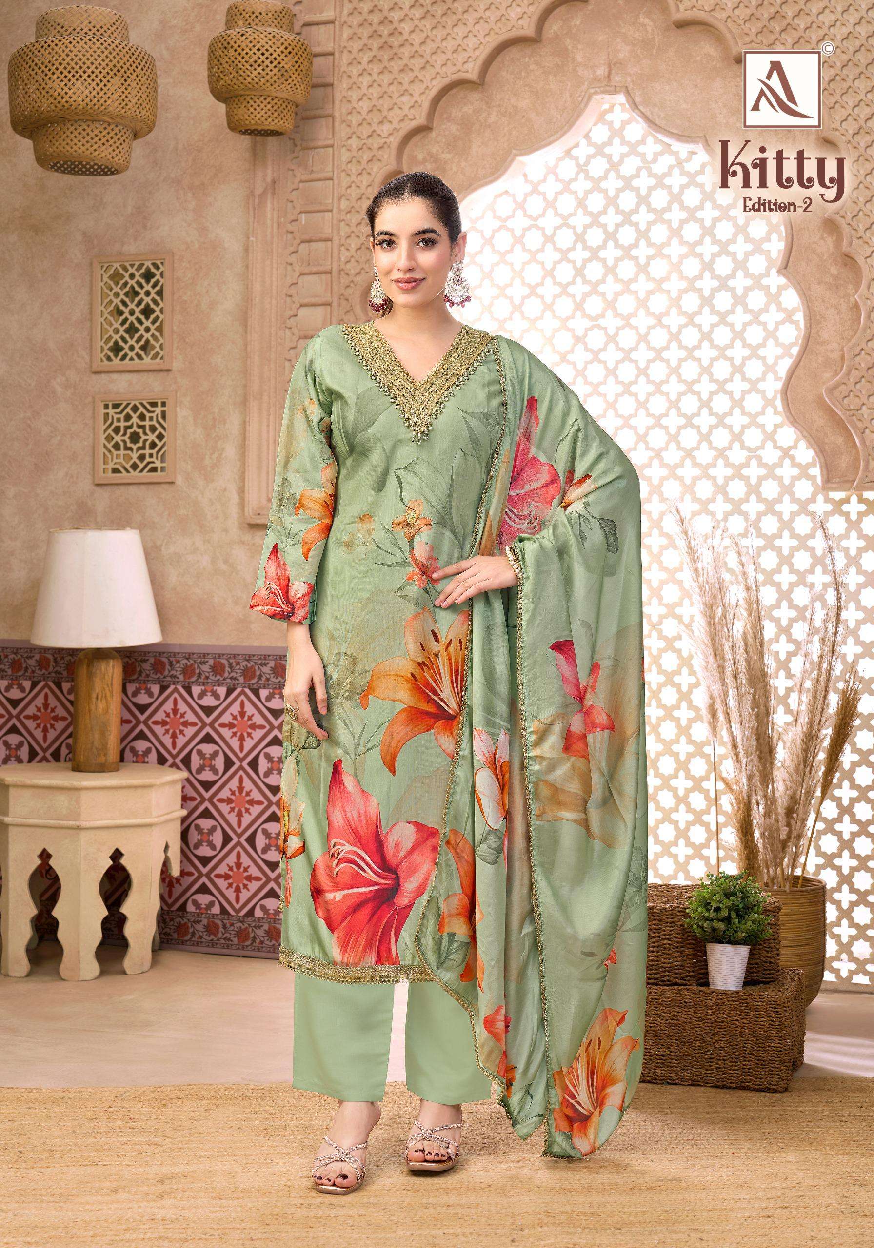 ALOK SUITS KITTY VOL 2 VISCOSE DIGITAL PRINT WITH FANCY EMBROIDERY WORK SUIT