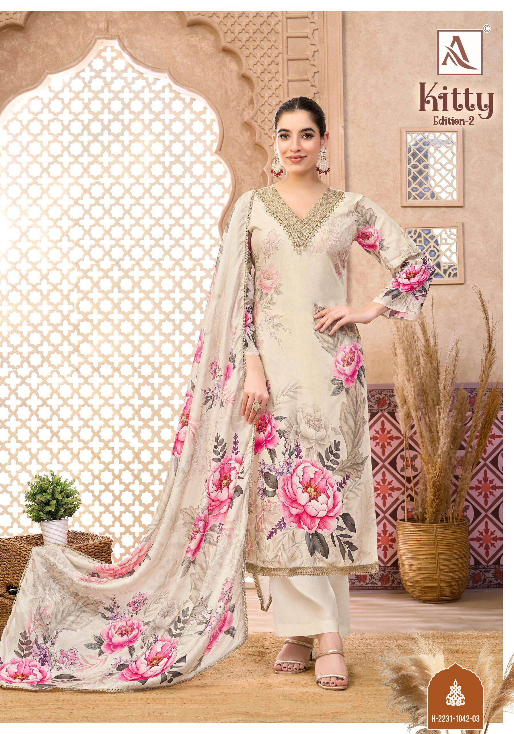 ALOK SUITS KITTY VOL 2 VISCOSE DIGITAL PRINT WITH FANCY EMBROIDERY WORK SUIT