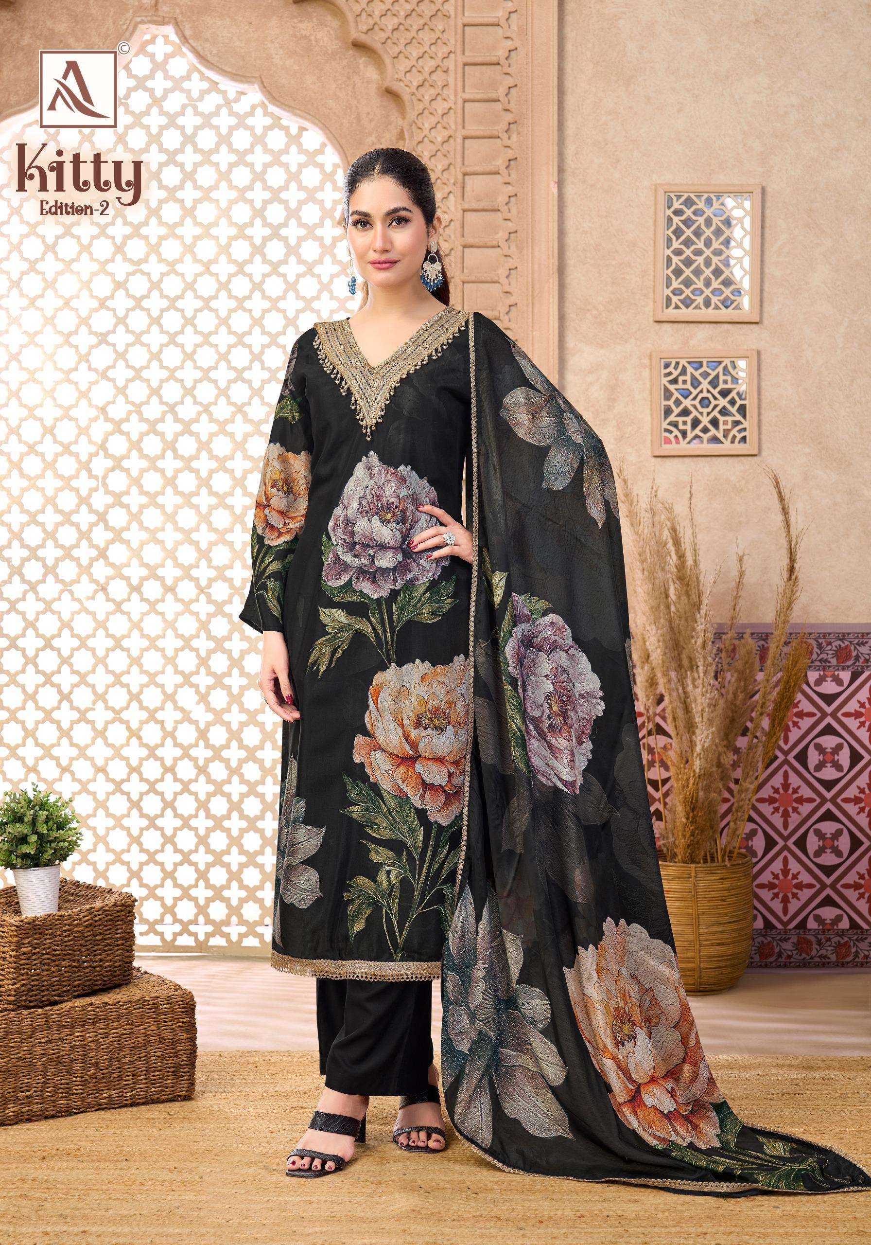 ALOK SUITS KITTY VOL 2 VISCOSE DIGITAL PRINT WITH FANCY EMBROIDERY WORK SUIT