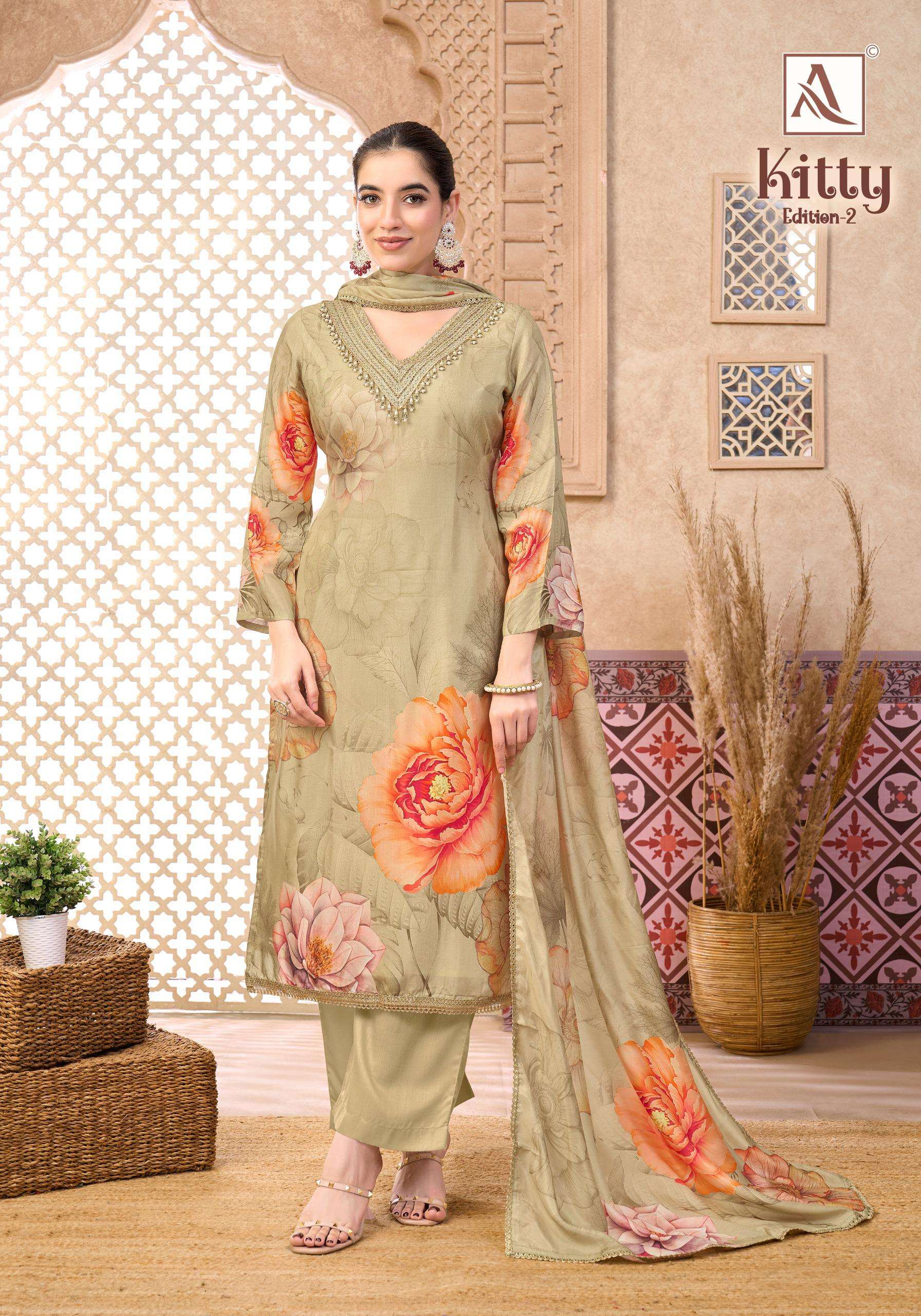 ALOK SUITS KITTY VOL 2 VISCOSE DIGITAL PRINT WITH FANCY EMBROIDERY WORK SUIT