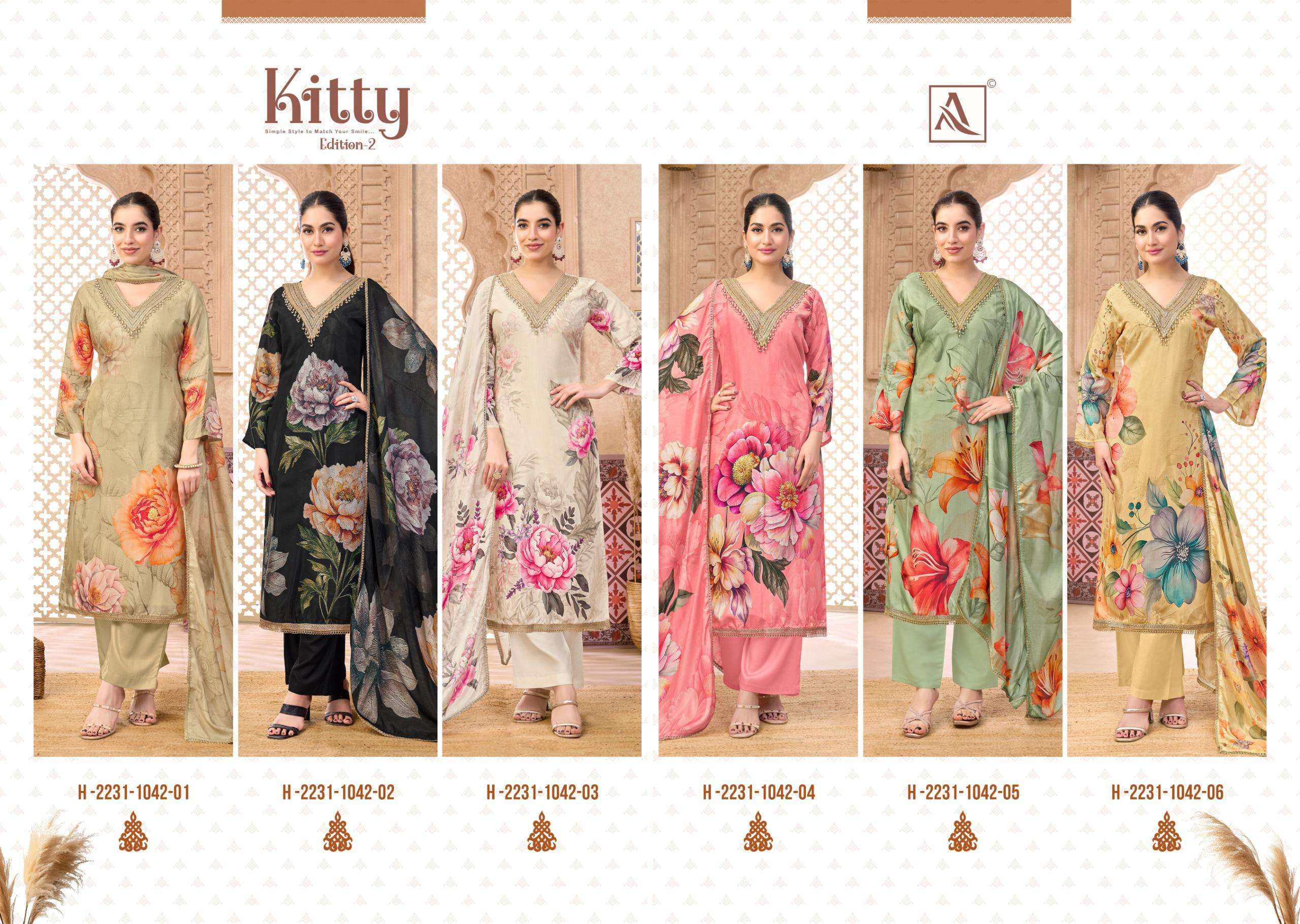 ALOK SUITS KITTY VOL 2 VISCOSE DIGITAL PRINT WITH FANCY EMBROIDERY WORK SUIT