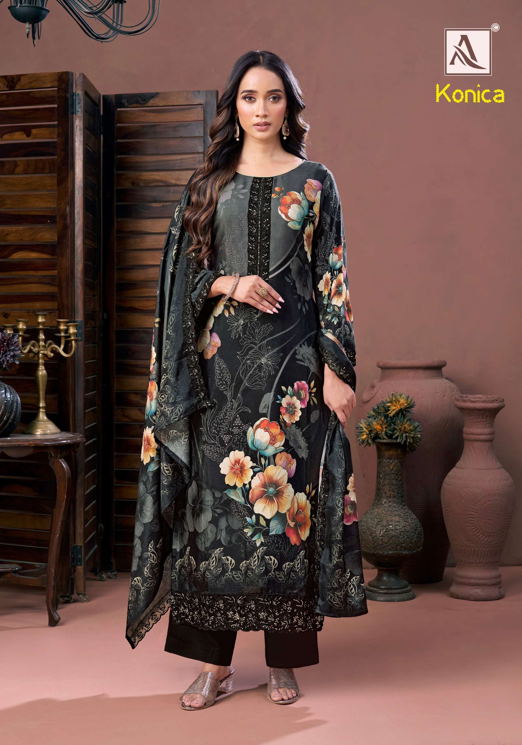 ALOK SUITS KONICA VISCOSE DIGITAL PRINT WITH FANCY EMBROIDERY WORK SUIT