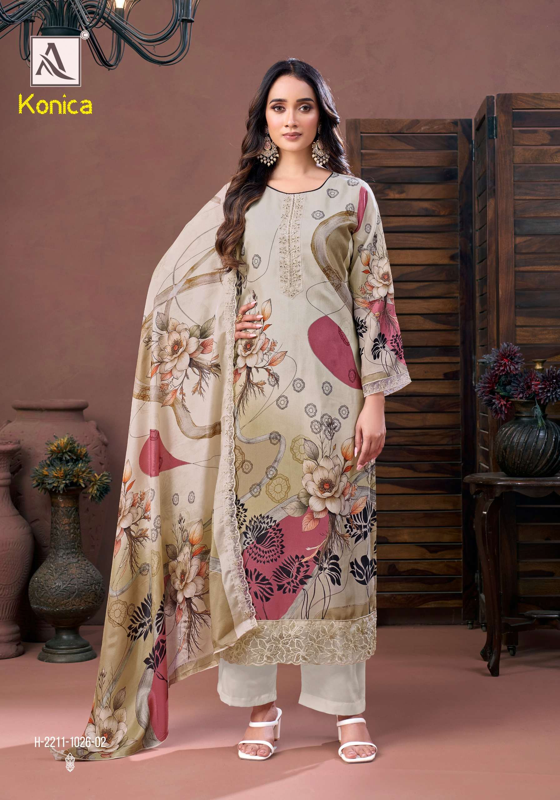 ALOK SUITS KONICA VISCOSE DIGITAL PRINT WITH FANCY EMBROIDERY WORK SUIT