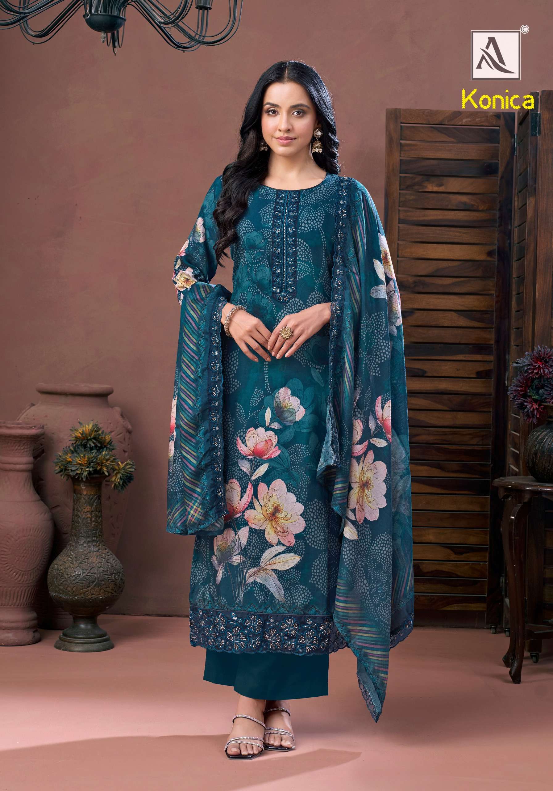 ALOK SUITS KONICA VISCOSE DIGITAL PRINT WITH FANCY EMBROIDERY WORK SUIT