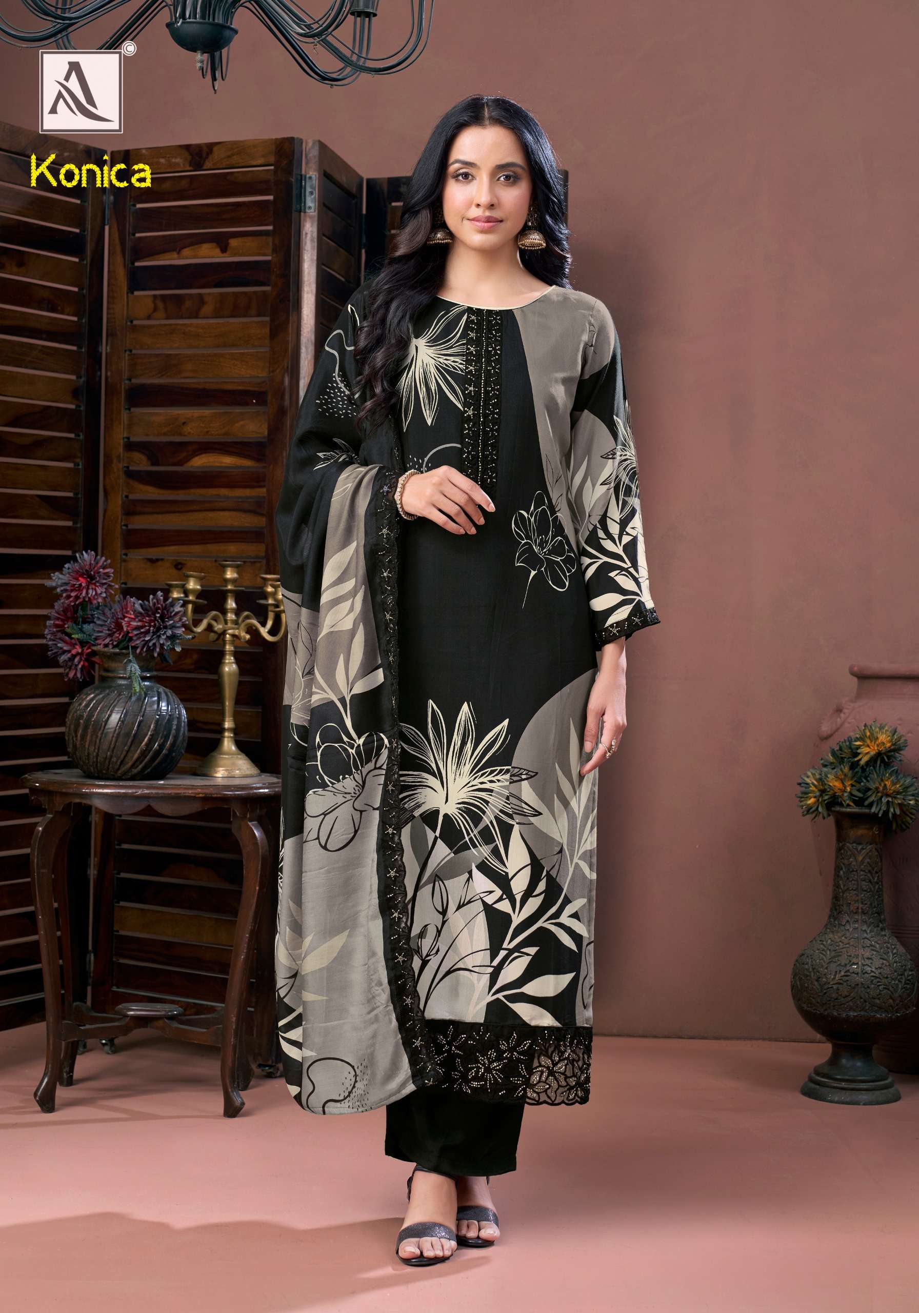 ALOK SUITS KONICA VISCOSE DIGITAL PRINT WITH FANCY EMBROIDERY WORK SUIT