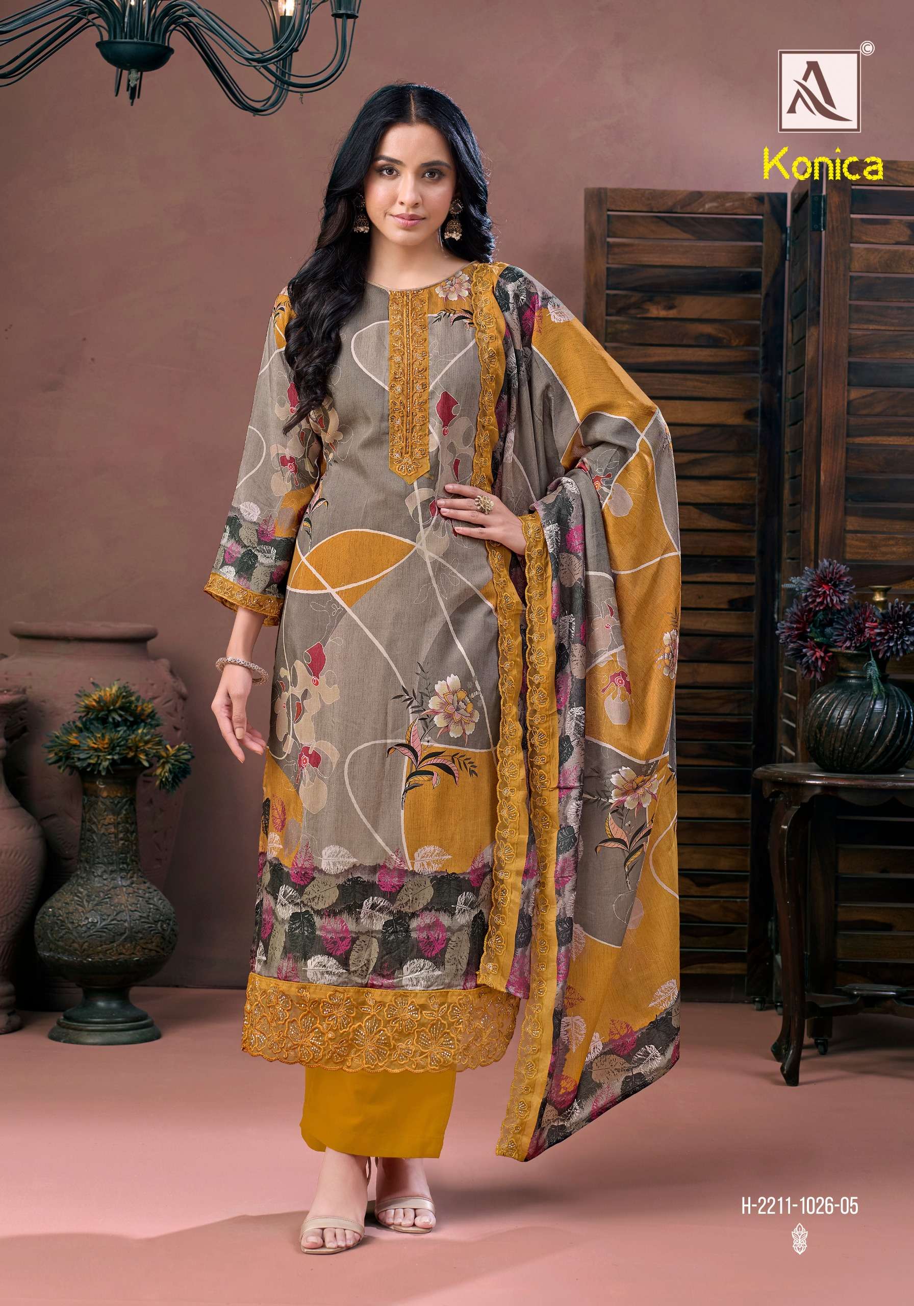 ALOK SUITS KONICA VISCOSE DIGITAL PRINT WITH FANCY EMBROIDERY WORK SUIT