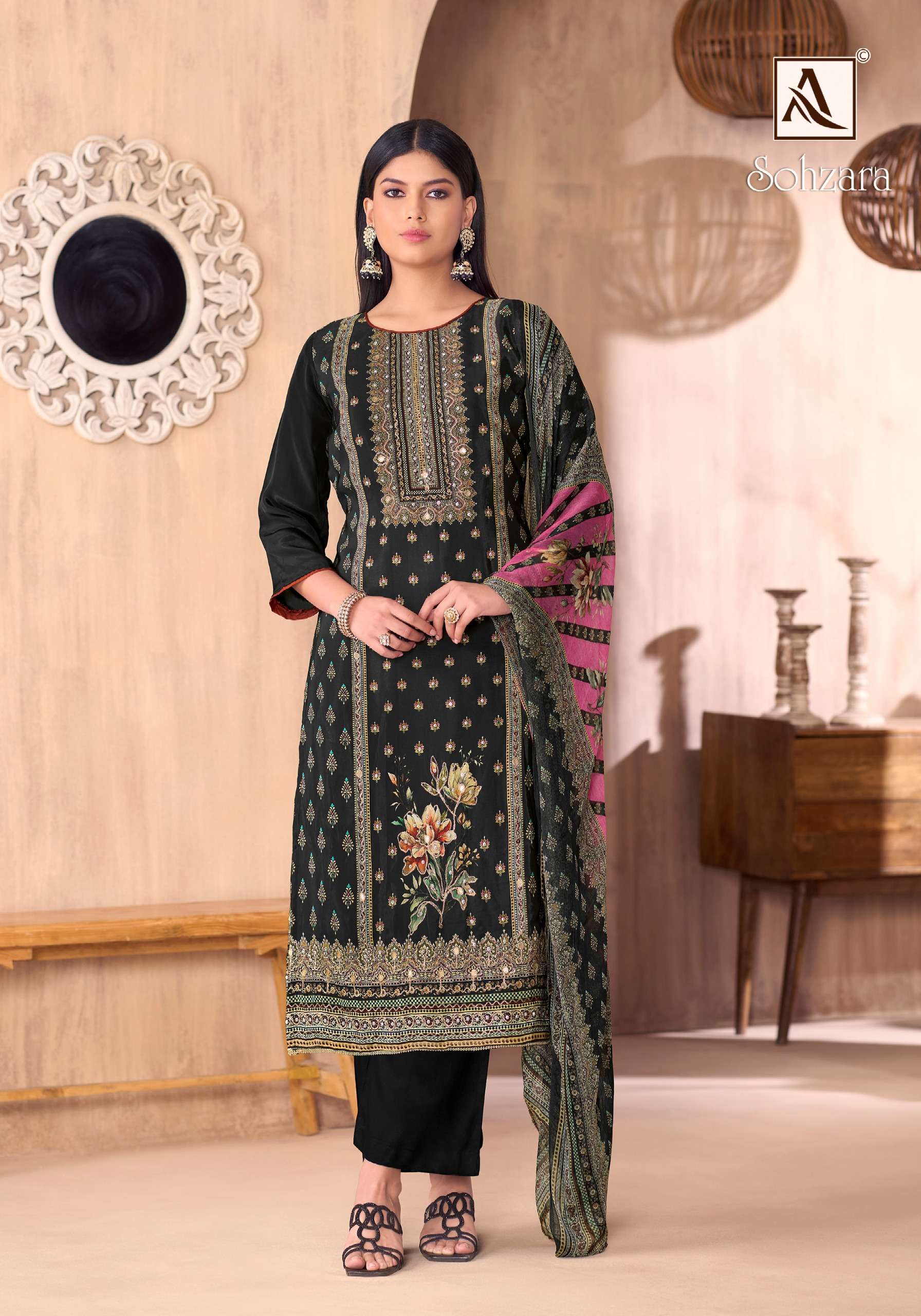ALOK SUITS SOHZARA VISCOSE DIGITAL PRINT WITH FANCY WORK SUIT