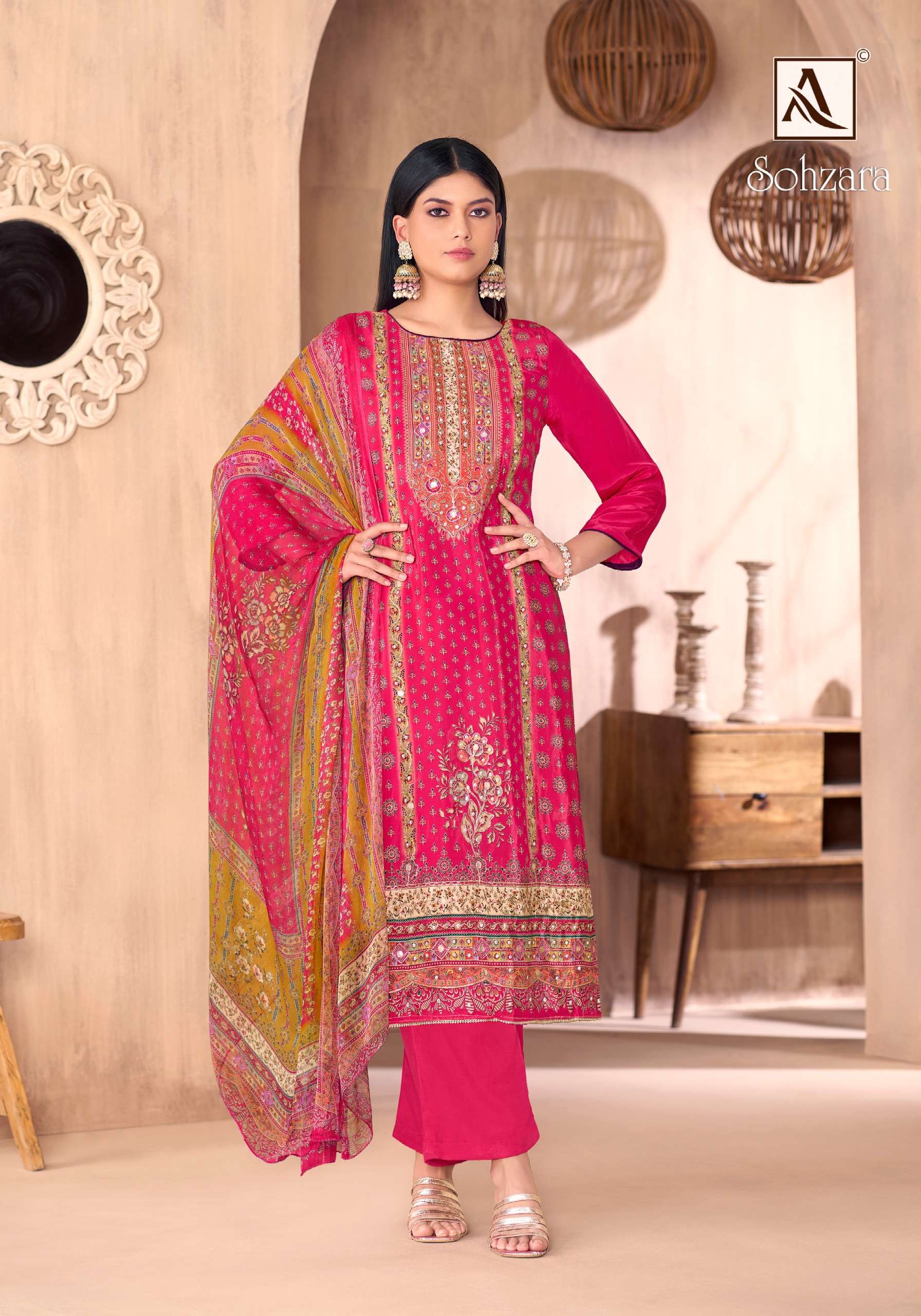 ALOK SUITS SOHZARA VISCOSE DIGITAL PRINT WITH FANCY WORK SUIT