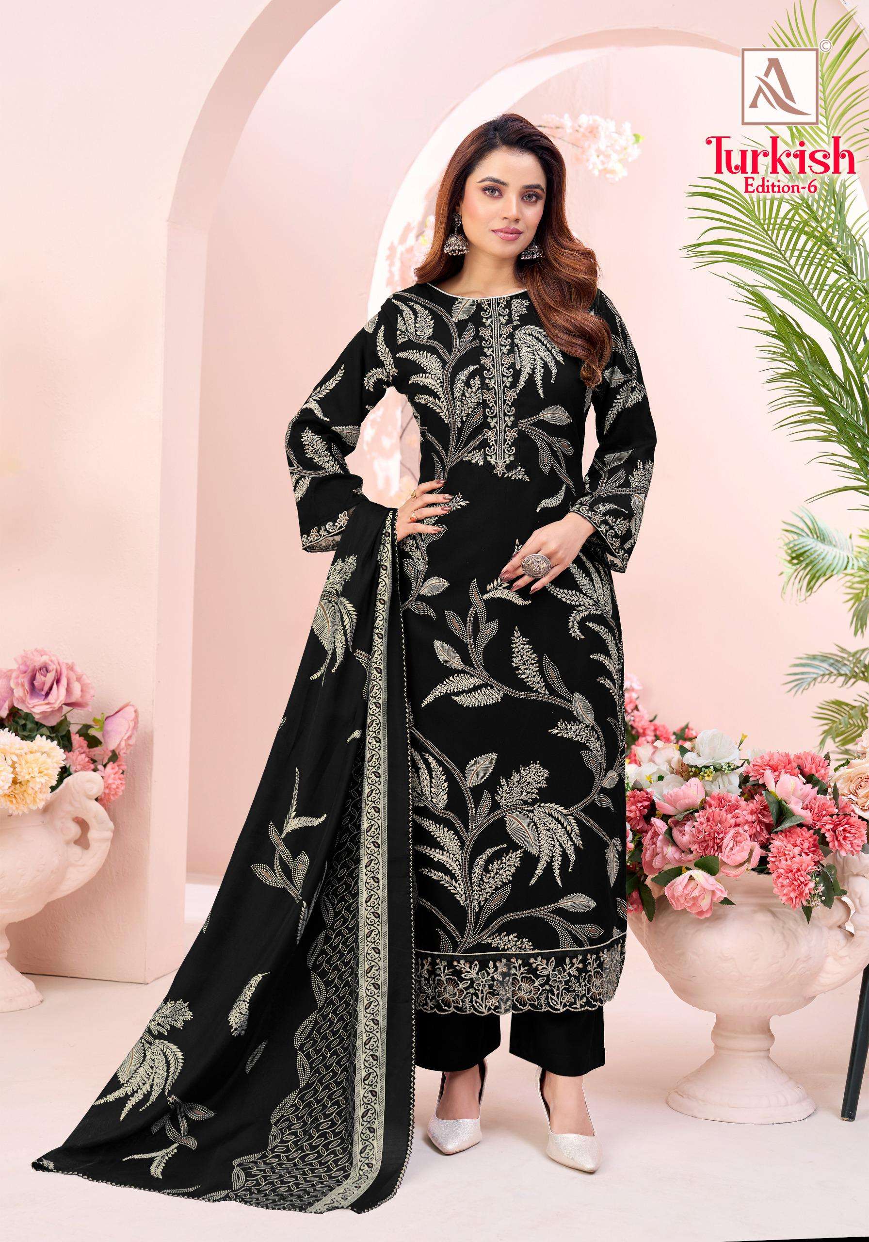 ALOK SUITS TURKISH EDITION 6 VISCOSE RAYON PRINT WITH FANCY WORK SUIT