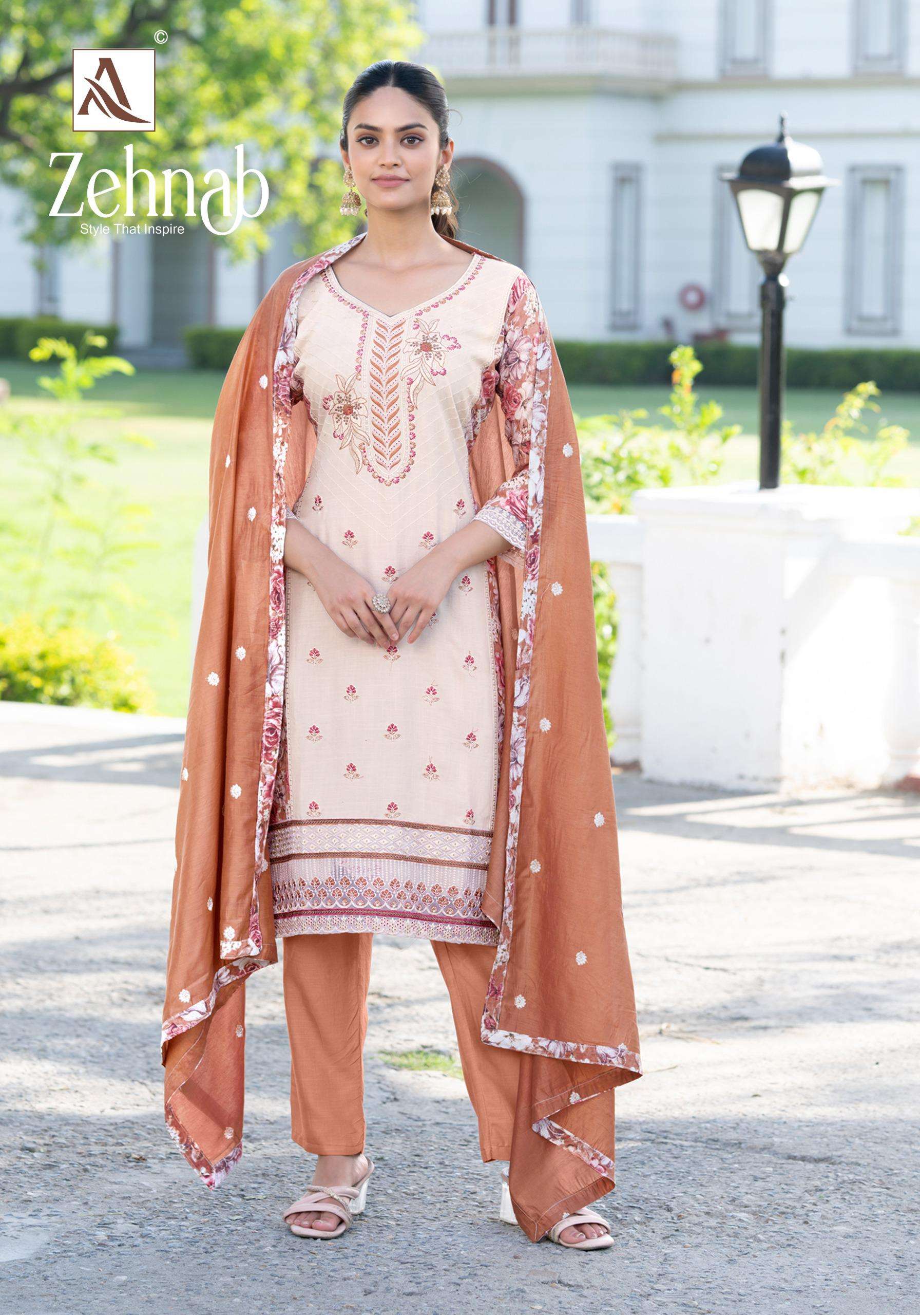 ALOK SUITS ZEHNAB VISCOSE DIGITAL PRINT WITH FANCY EMBROIDERY WORK SUIT