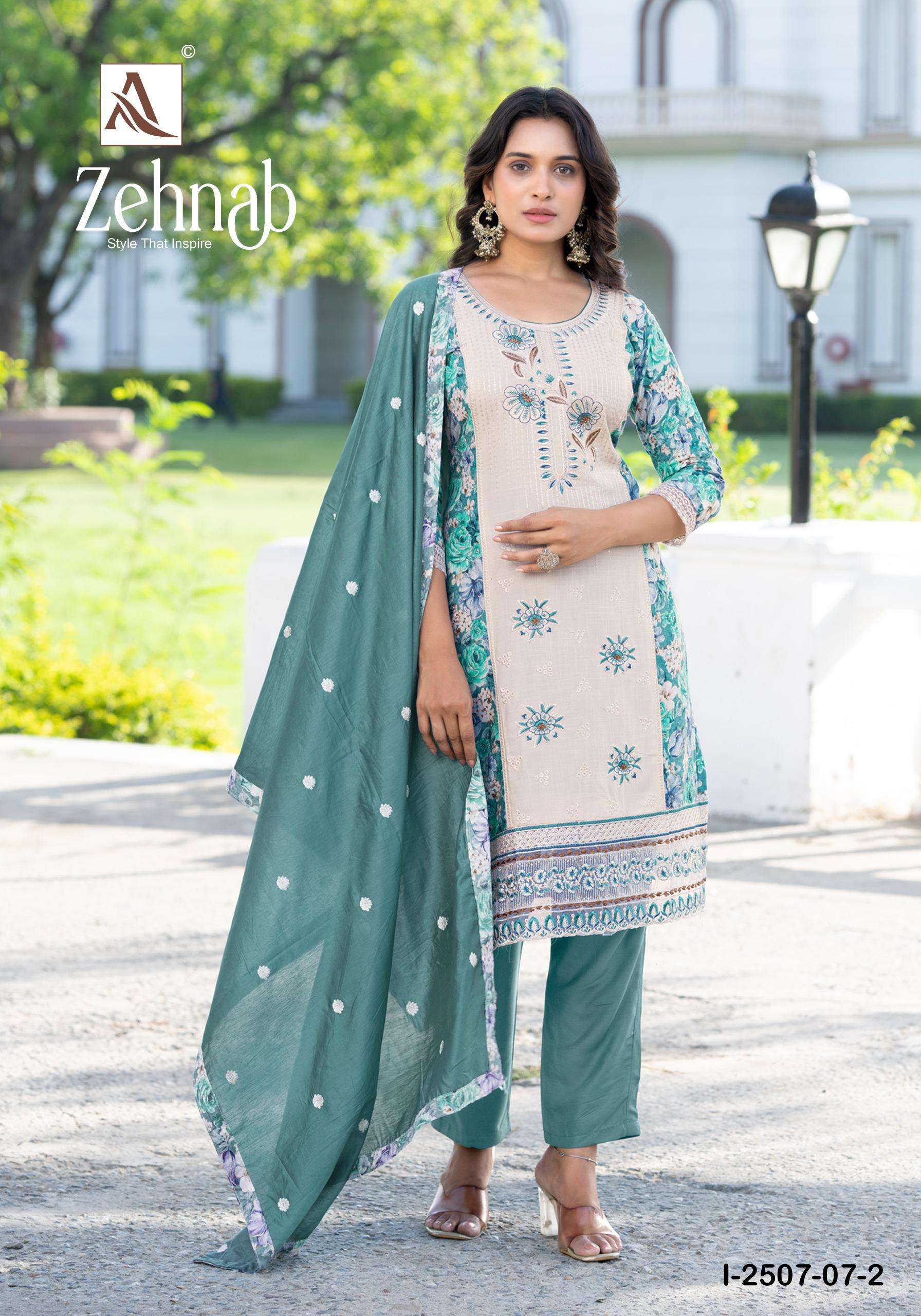 ALOK SUITS ZEHNAB VISCOSE DIGITAL PRINT WITH FANCY EMBROIDERY WORK SUIT