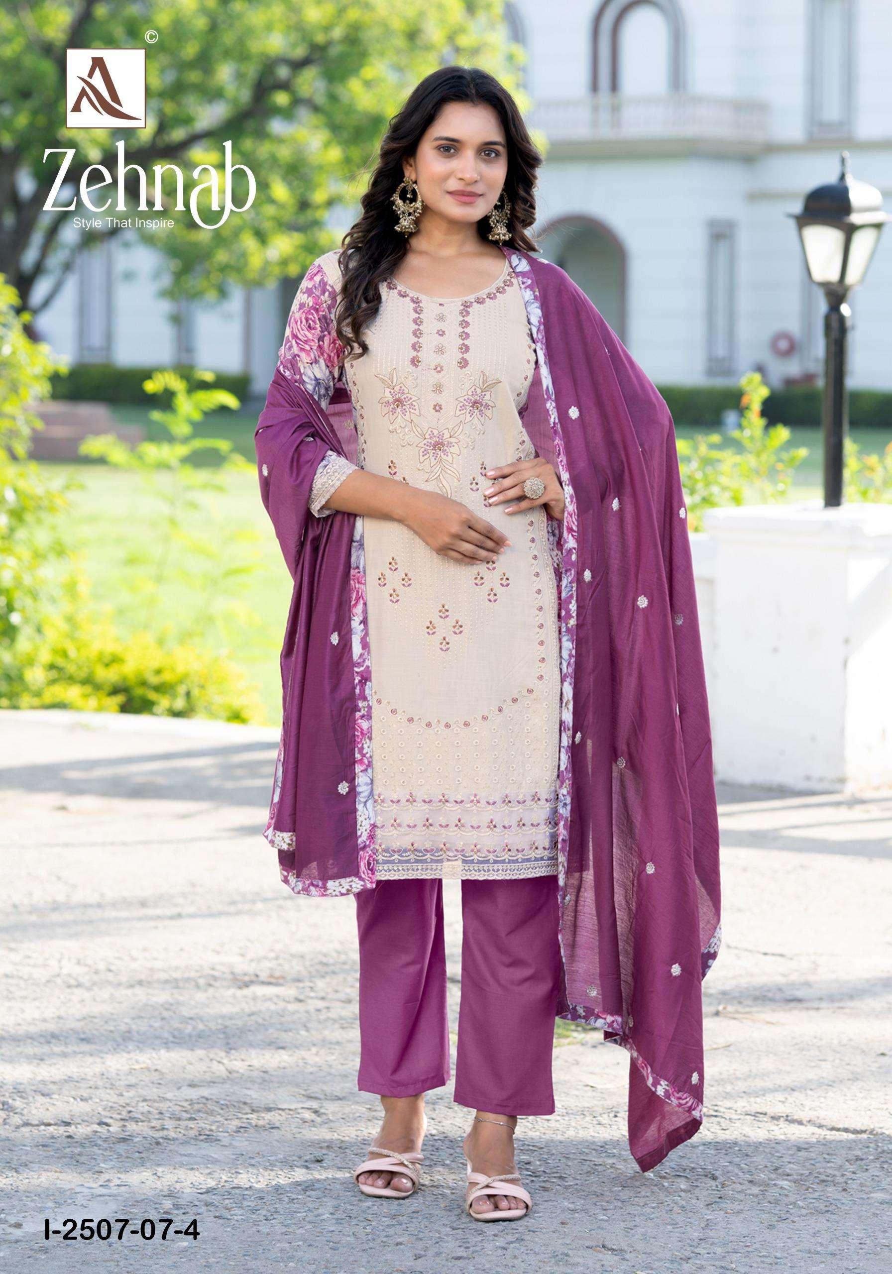 ALOK SUITS ZEHNAB VISCOSE DIGITAL PRINT WITH FANCY EMBROIDERY WORK SUIT