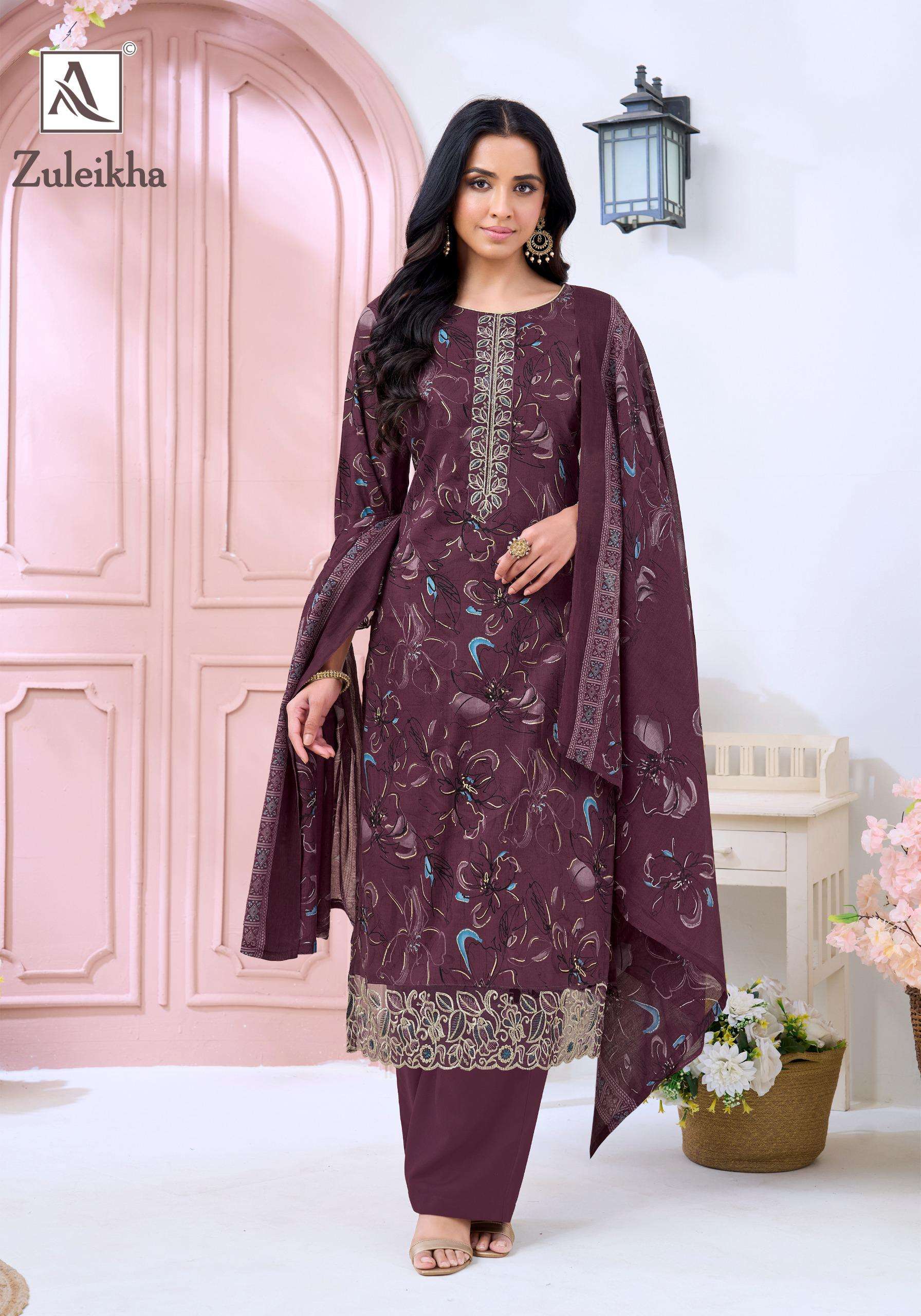 ALOK SUITS ZULEIKHA JAM COTTON PRINT WITH FANCY EMBROIDERY WORK SUIT