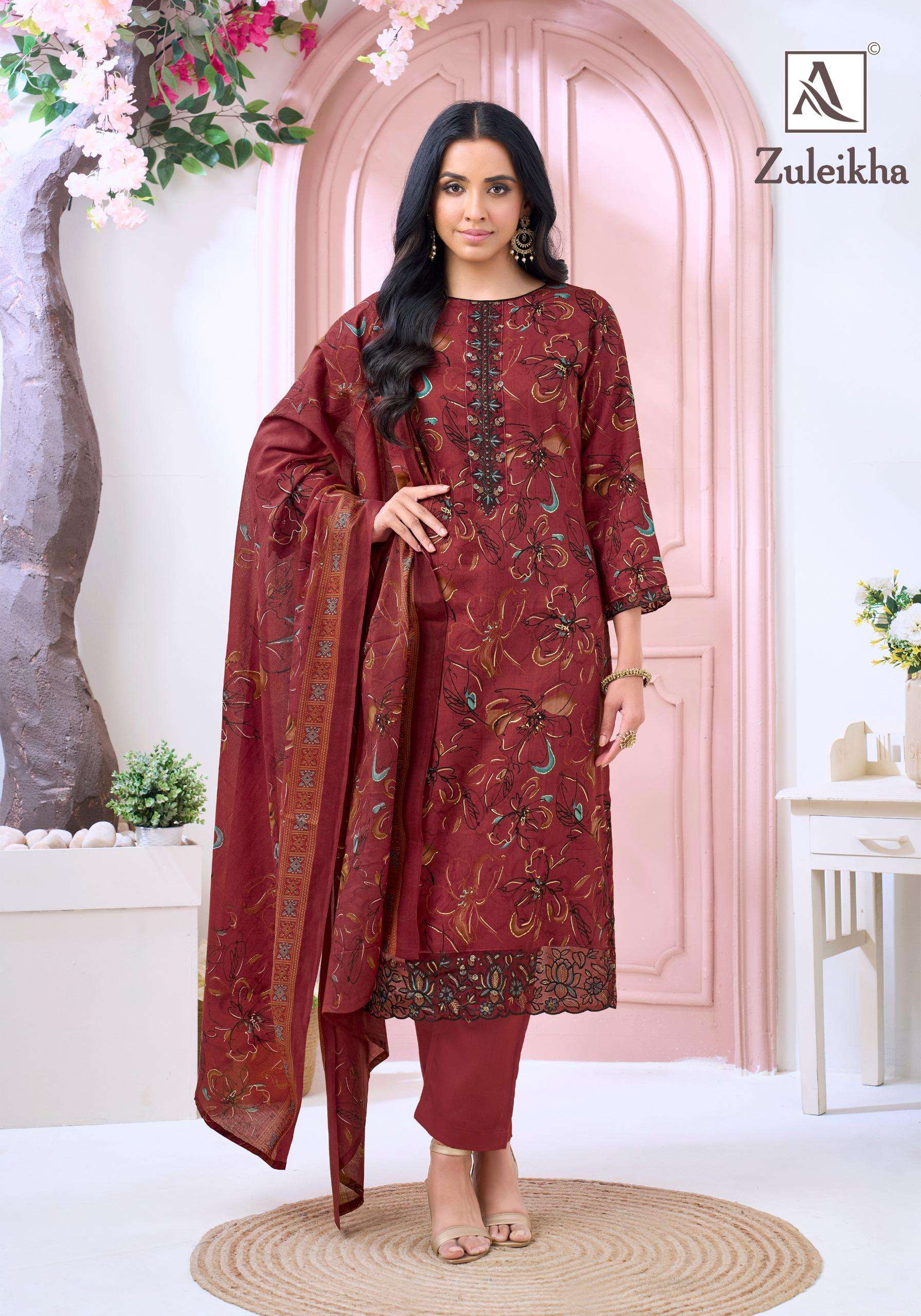 ALOK SUITS ZULEIKHA JAM COTTON PRINT WITH FANCY EMBROIDERY WORK SUIT