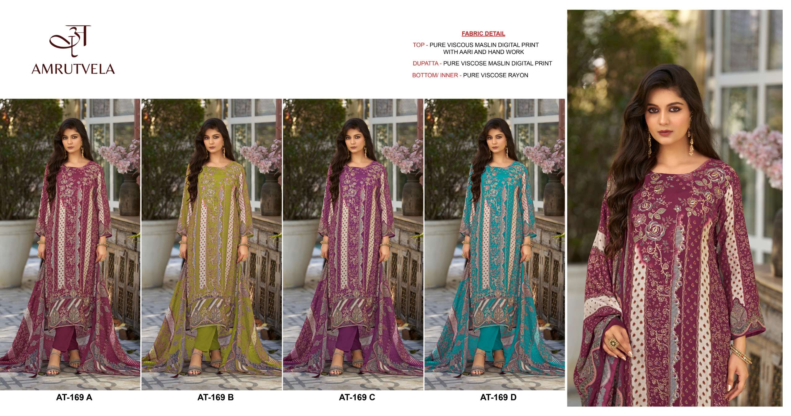 AMRUTVELA AT 169 VISCOSE DIGITAL PRINT WITH EMBROIDERY WORK PAKISTANI SUIT