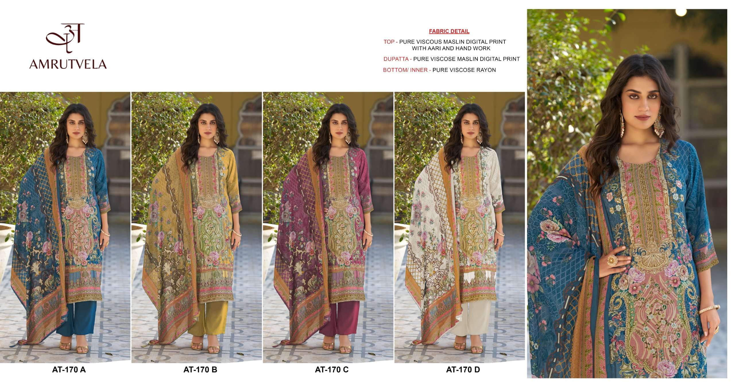 AMRUTVELA  AT 170 VISCOSE DIGITAL PRINT WITH DESIGNER WORK PAKISTANI SUIT
