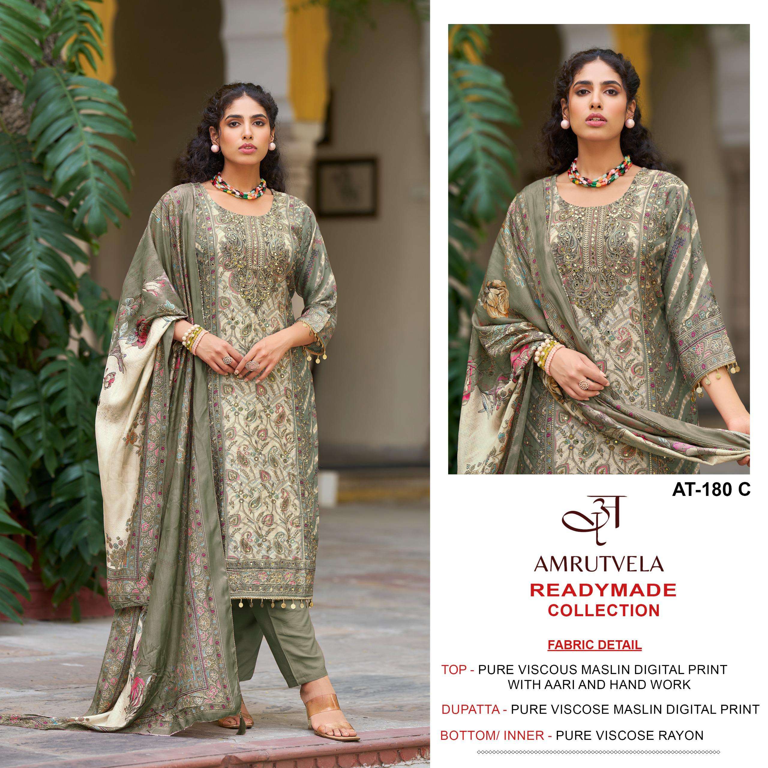 AMRUTVELA AT 180 VISCOSE DIGITAL PRINT WITH HAND WORK DESIGNER SUIT