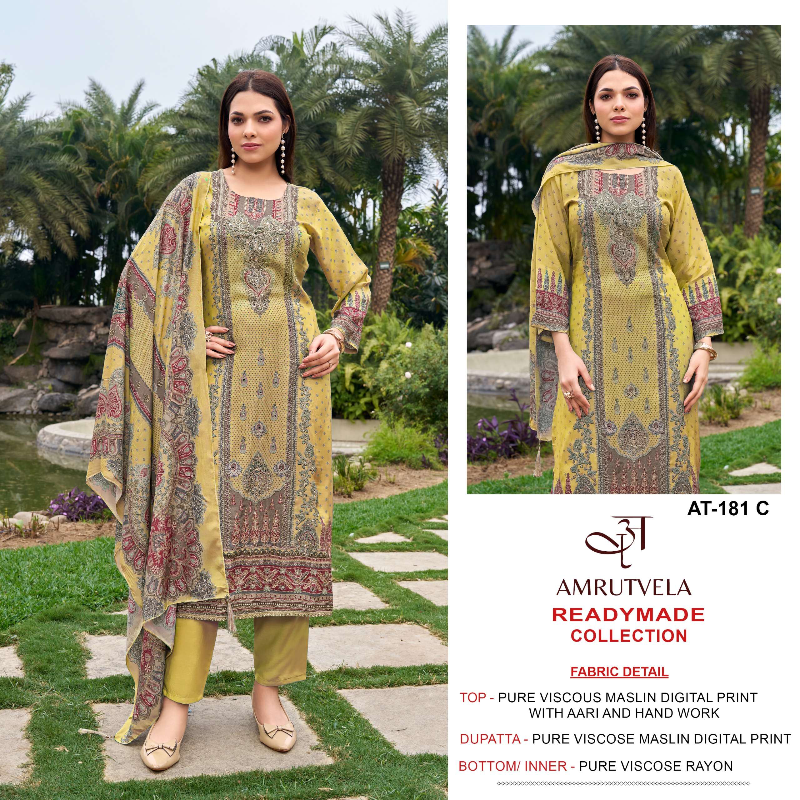 AMRUTVELA AT 181 VISCOSE DIGITAL PRINT WITH DESIGNER WORK SUIT