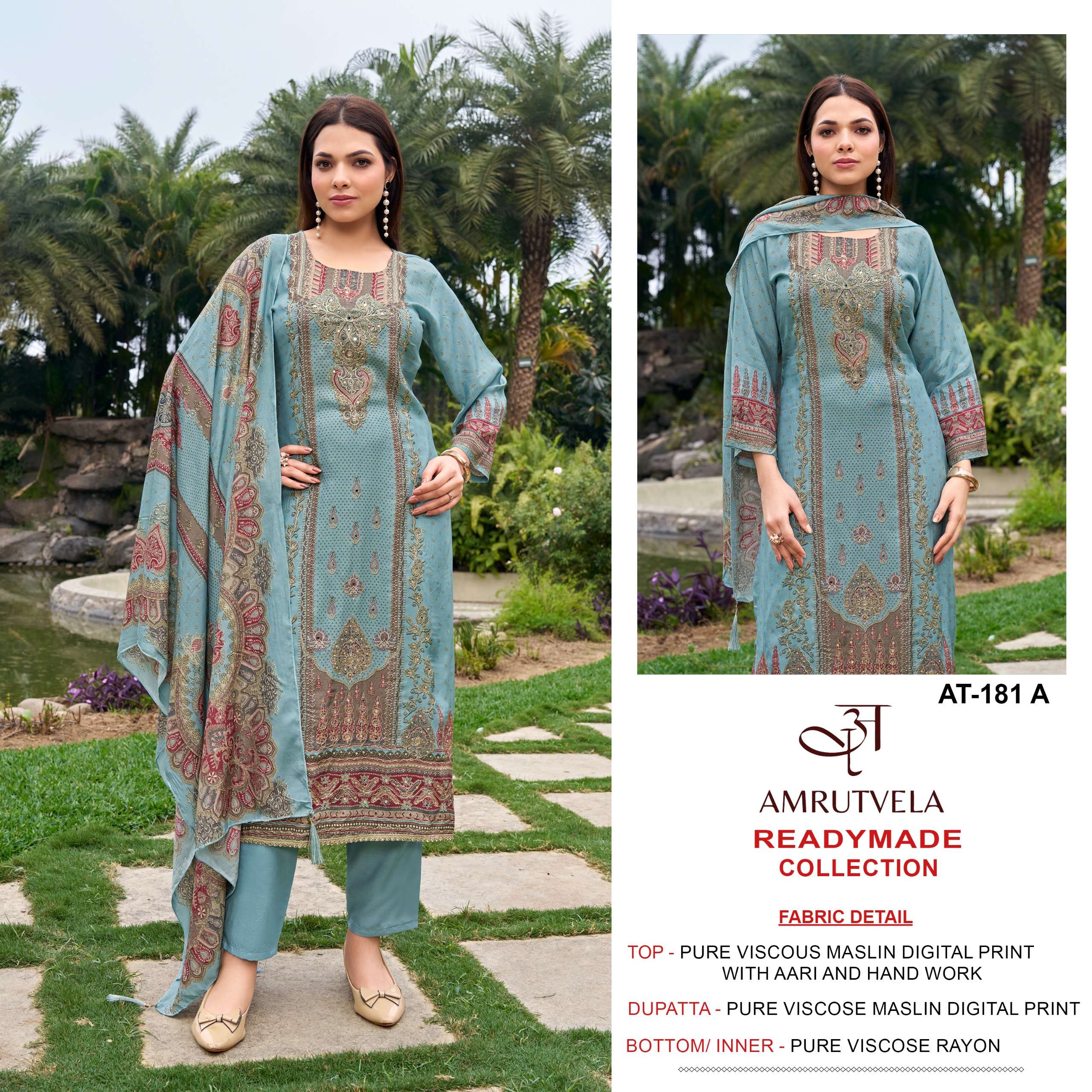 AMRUTVELA AT 181 VISCOSE DIGITAL PRINT WITH DESIGNER WORK SUIT