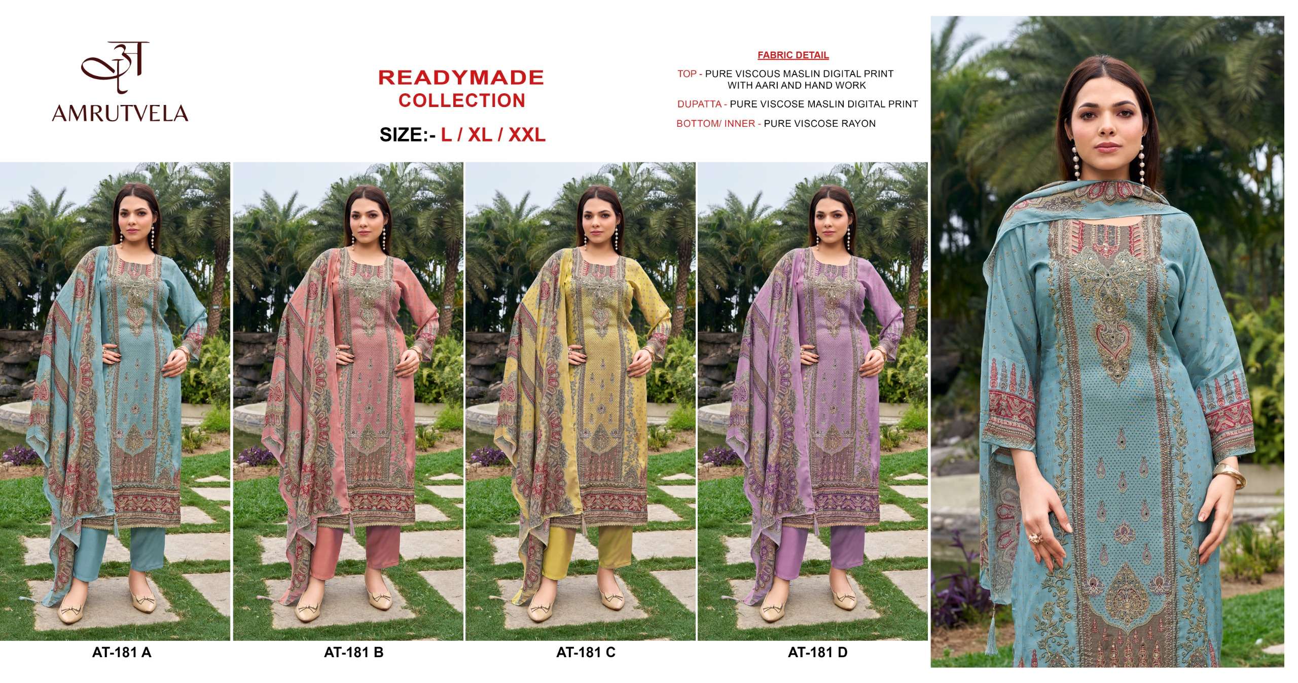 AMRUTVELA AT 181 VISCOSE DIGITAL PRINT WITH DESIGNER WORK SUIT