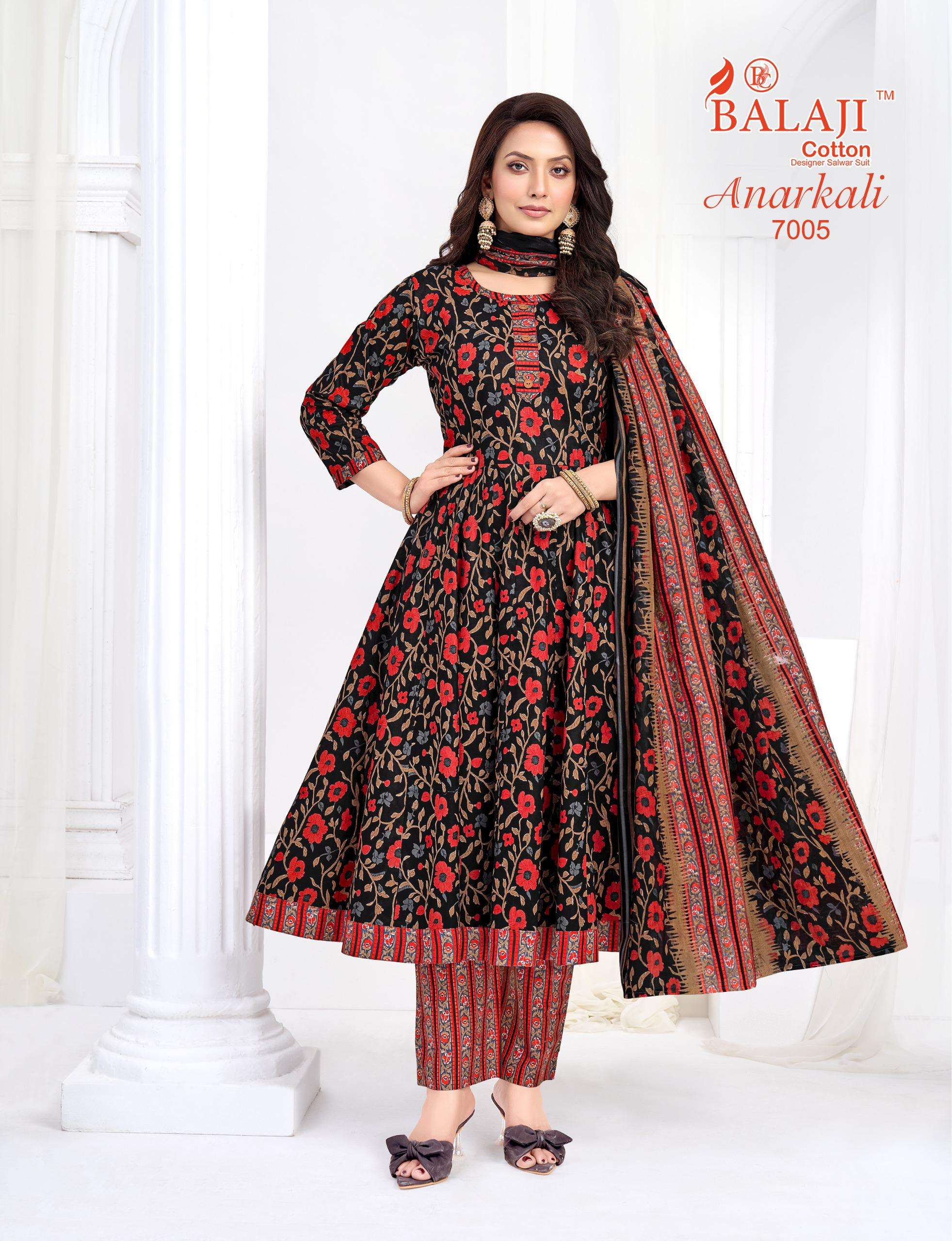 BALAJI COTTON ANARKALI VOL 7 COTTON PRINTED LADIES KURTI PANT WITH DUPATTA SET 