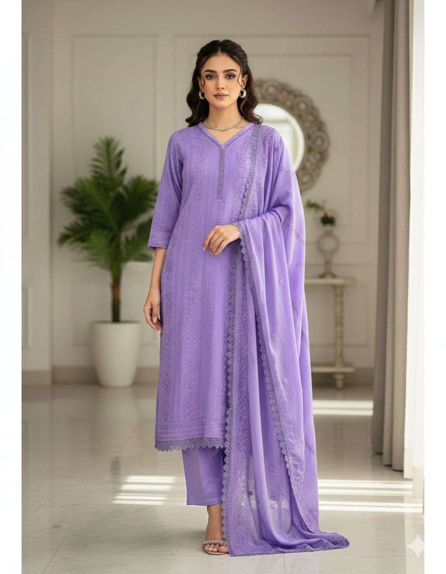 BE 322 COTTON EMBROIDERED WORK KURTI PLAZO WITH DUPATTA SET 