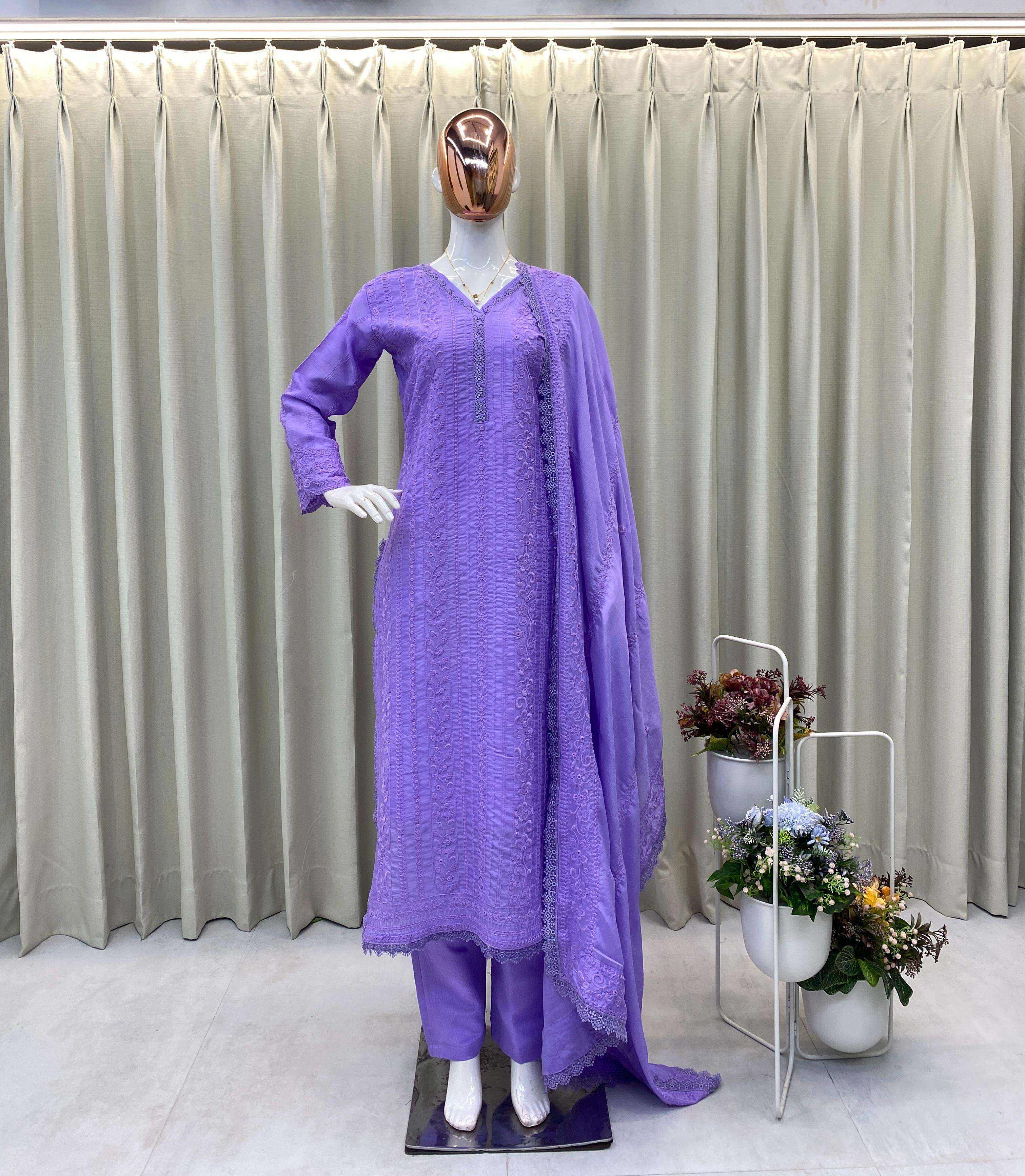 BE 322 COTTON EMBROIDERED WORK KURTI PLAZO WITH DUPATTA SET 