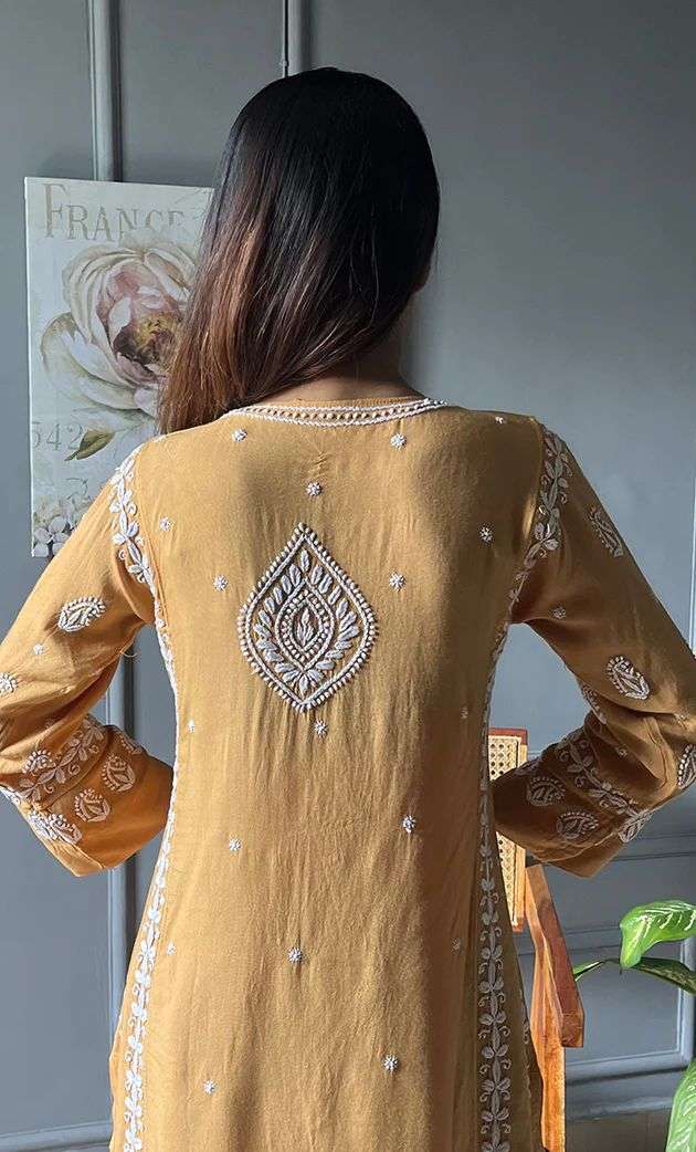 BE 396 RAYON FANCY LUCKNOWI WORKS STYLE LADIES KURTI WITH PLAZZO PAIR 