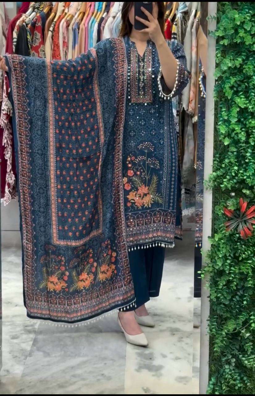 BE 404 SILK DIGITAL PRINTED WITH DESIGNER WORK READY MADE LADIES SUITS 