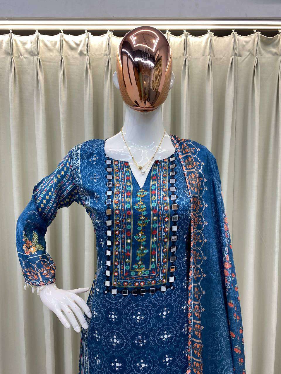 BE 404 SILK DIGITAL PRINTED WITH DESIGNER WORK READY MADE LADIES SUITS 