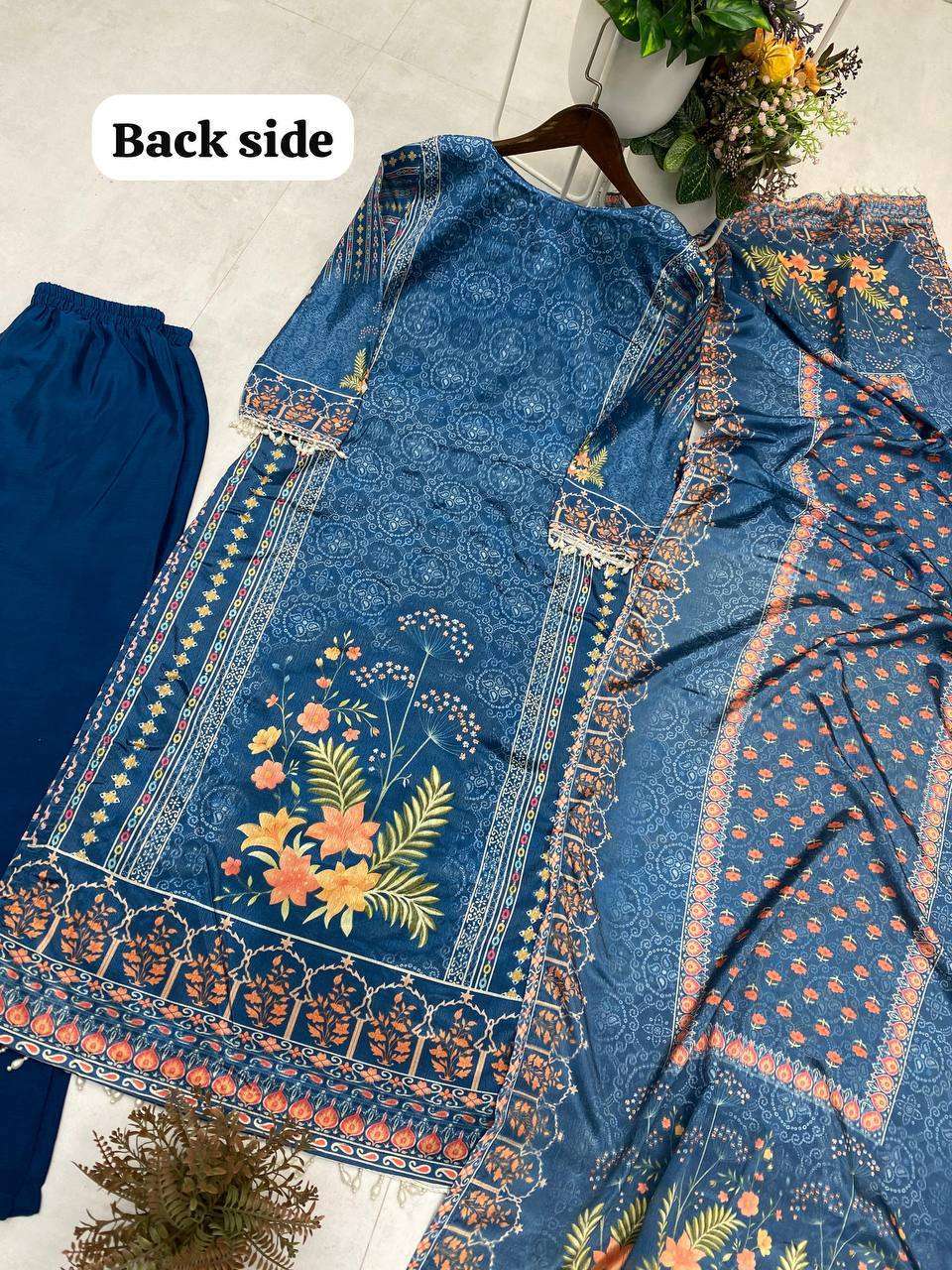 BE 404 SILK DIGITAL PRINTED WITH DESIGNER WORK READY MADE LADIES SUITS 