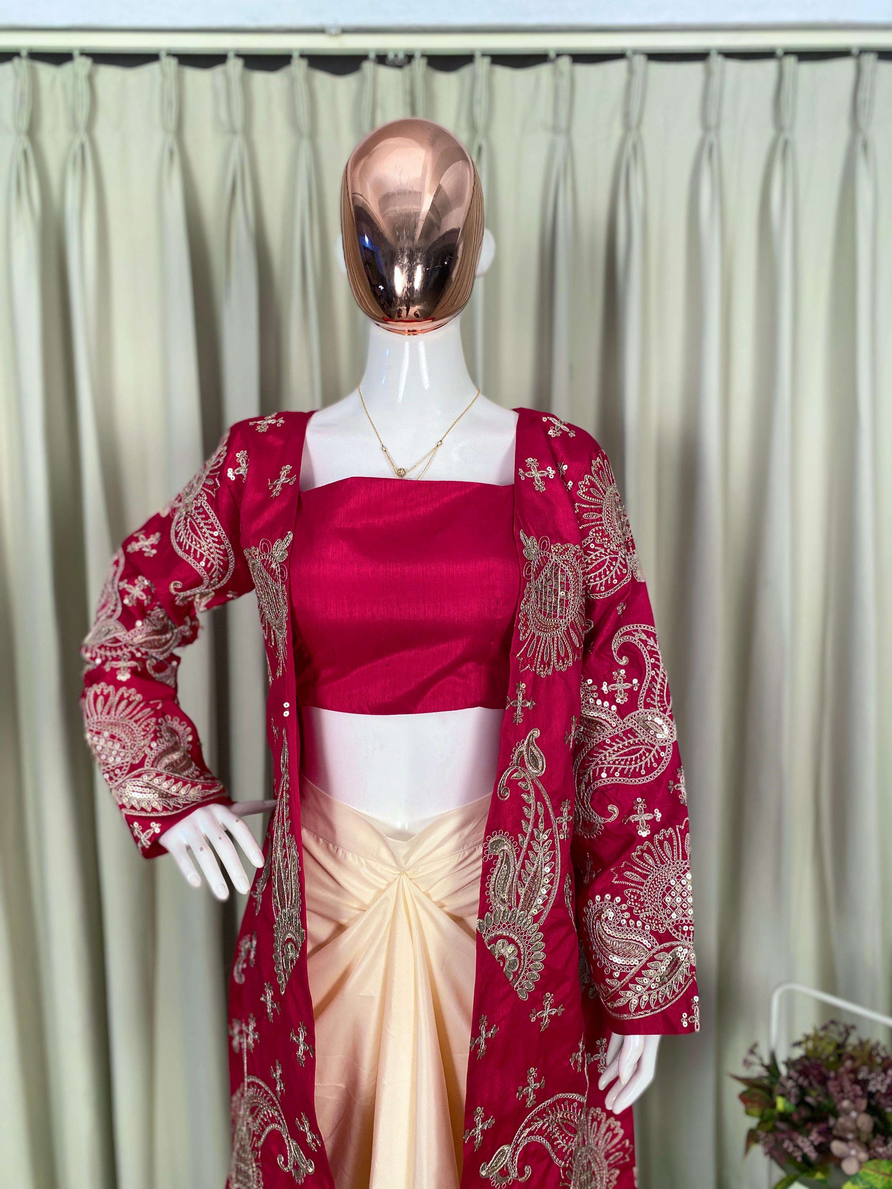 BE 450 BANGLORI SILK DESIGNER WEAR 3 PIECE KOTI-BLOUSE WITH SKIRT SET