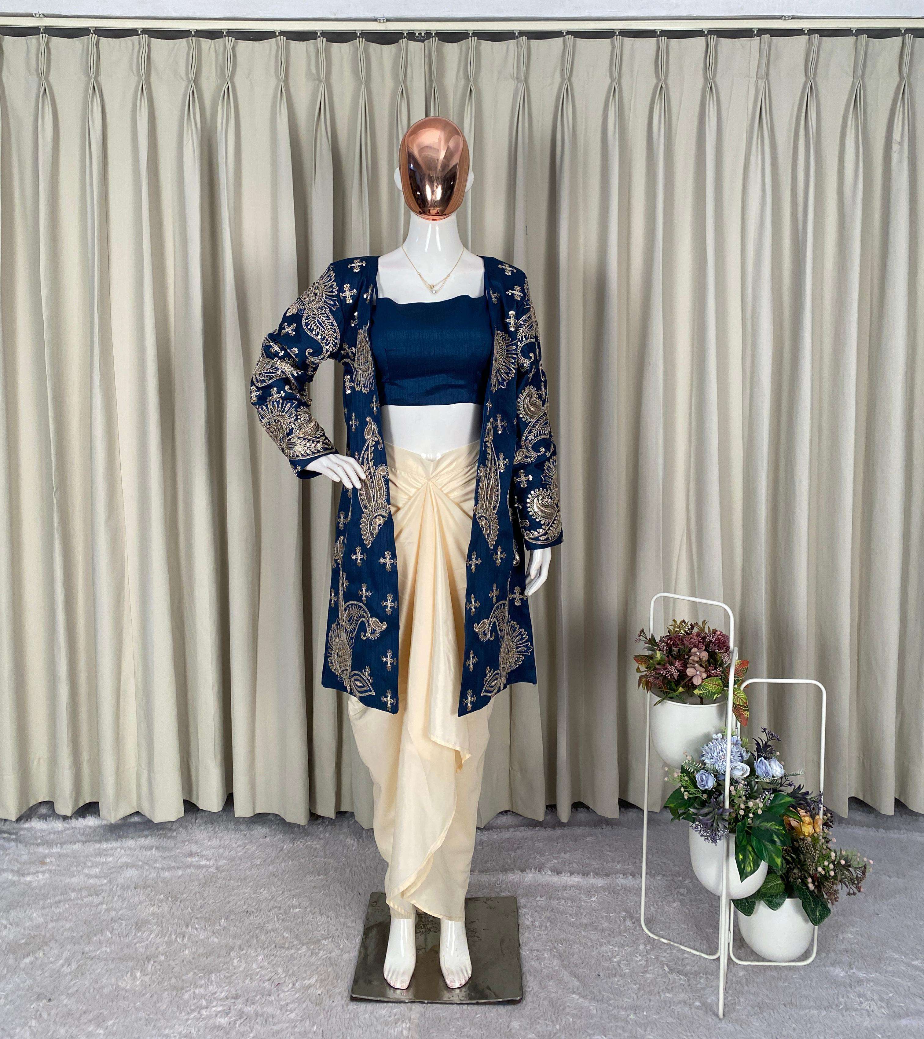 BE 450 BANGLORI SILK DESIGNER WEAR 3 PIECE KOTI-BLOUSE WITH SKIRT SET