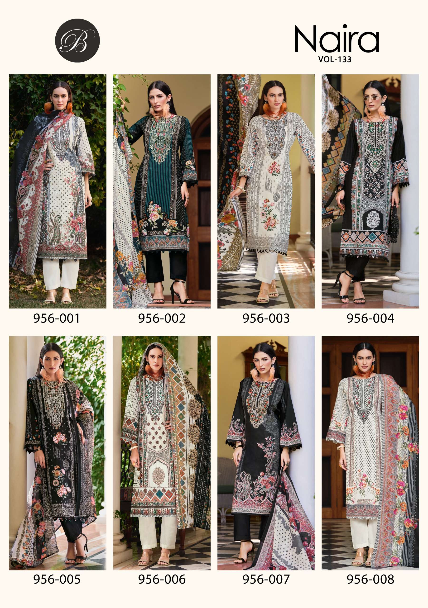  BELLIZA DESIGNER STUDIO NAIRA VOL 133 COTTON DIGITAL PRINT WITH FANCY EMBROIDERY WORK SUIT