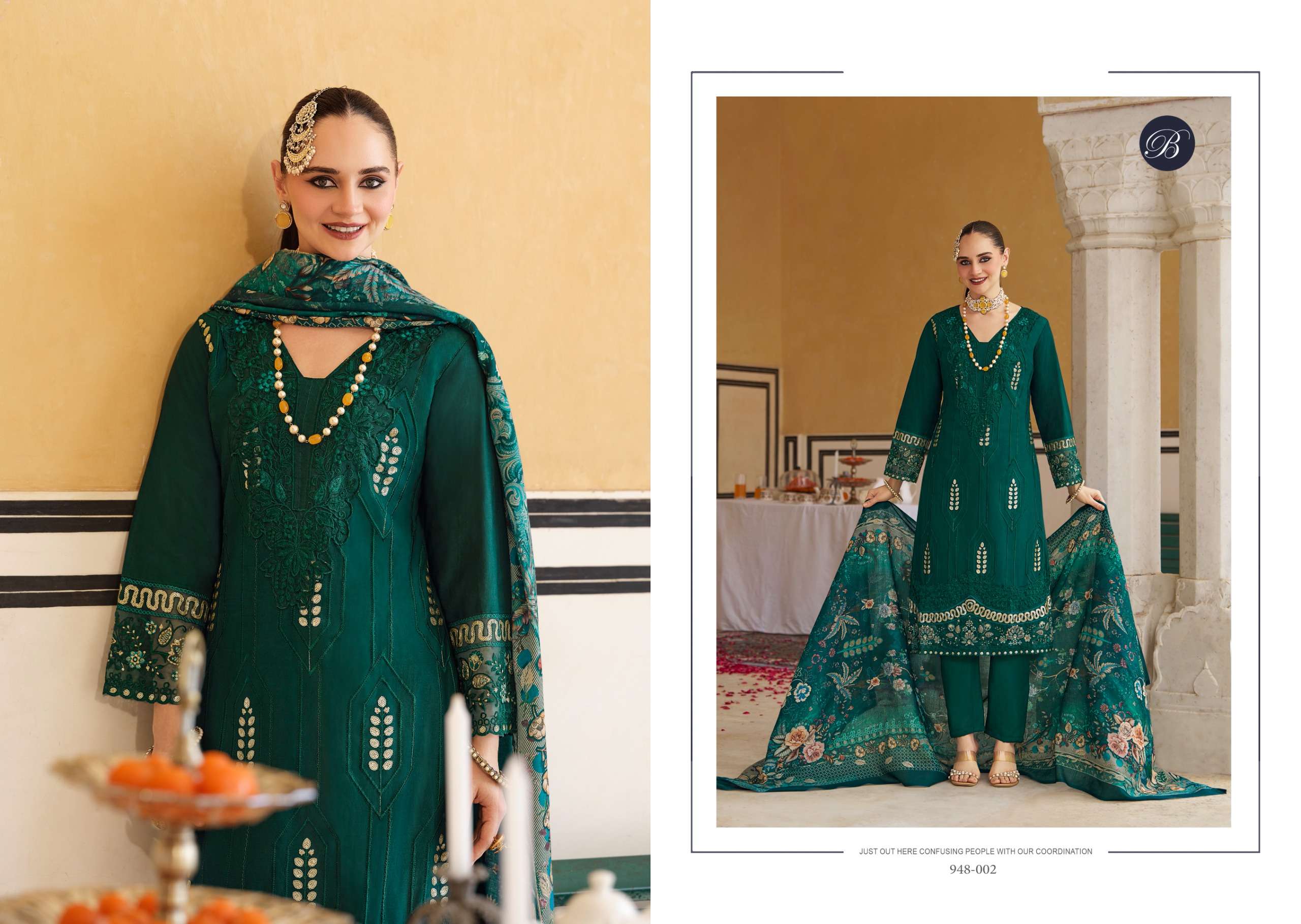 BELLIZA DESIGNER STUDIO OMBRE STARLET VOL 2 LAWN COTTON FANCY EMBROIDERY WORK SUIT