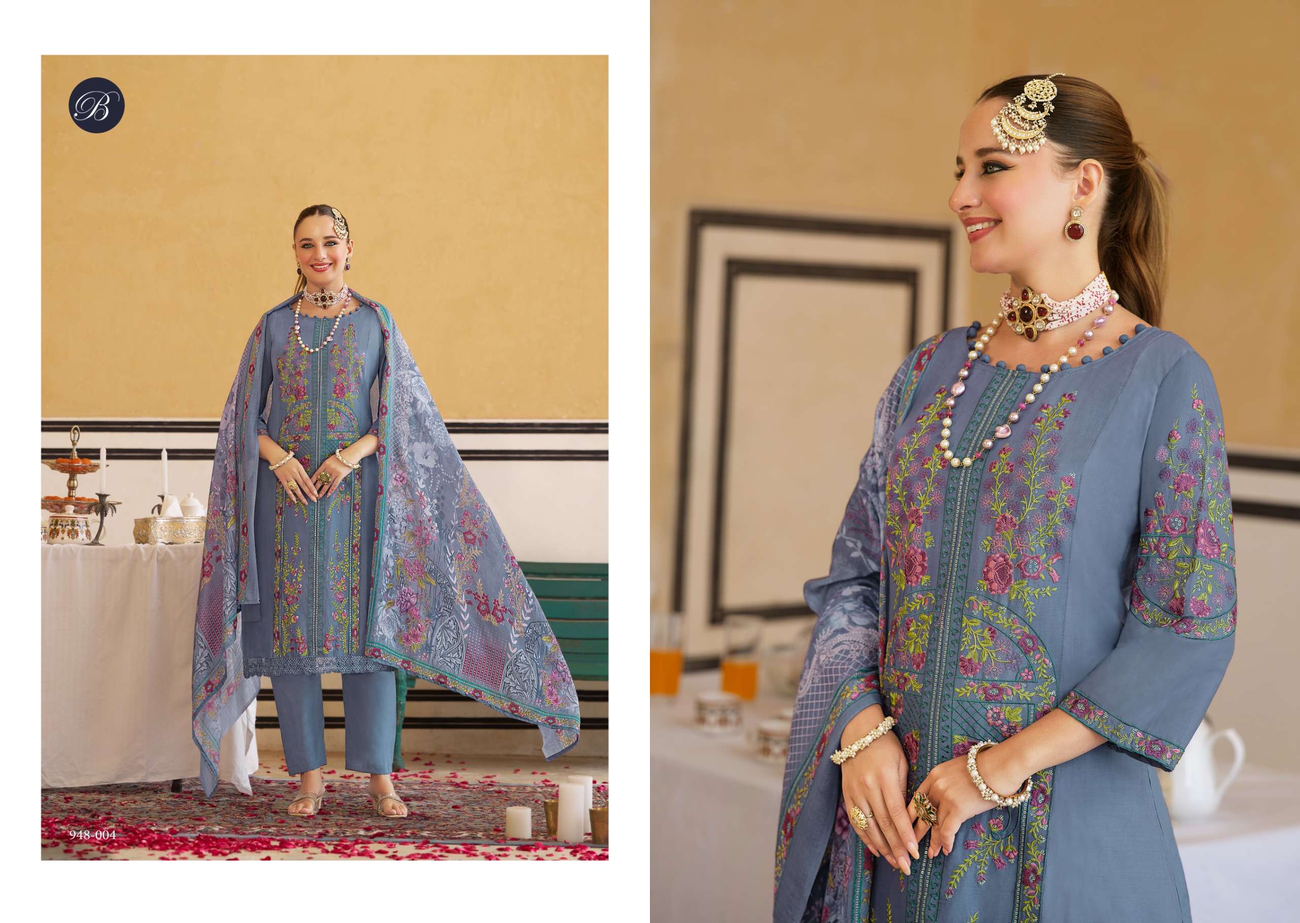 BELLIZA DESIGNER STUDIO OMBRE STARLET VOL 2 LAWN COTTON FANCY EMBROIDERY WORK SUIT