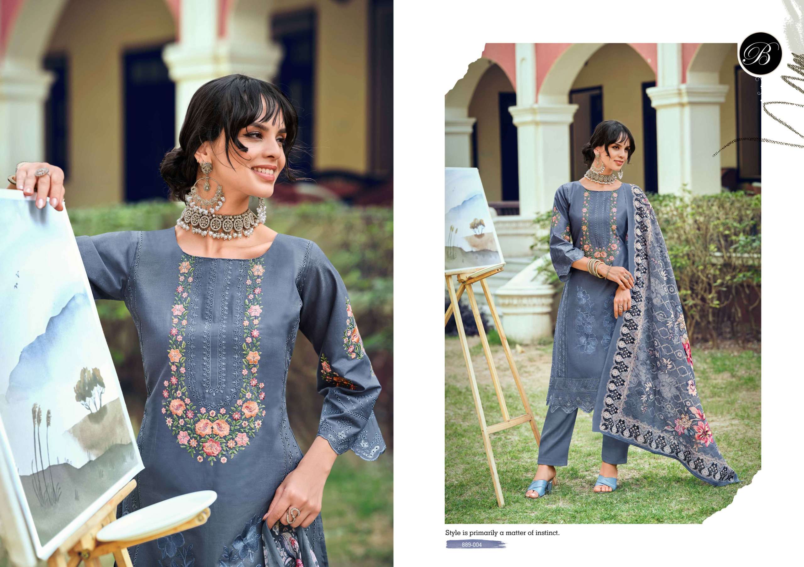 BELLIZA DESIGNER STUDIO OMBRE ZOYA LAWN COTTON EMBROIDERY WORK SUITS SUIT