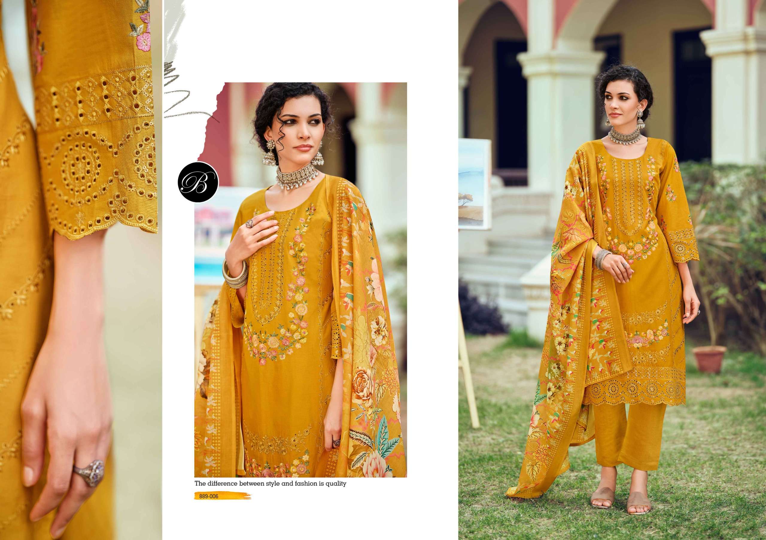BELLIZA DESIGNER STUDIO OMBRE ZOYA LAWN COTTON EMBROIDERY WORK SUITS SUIT
