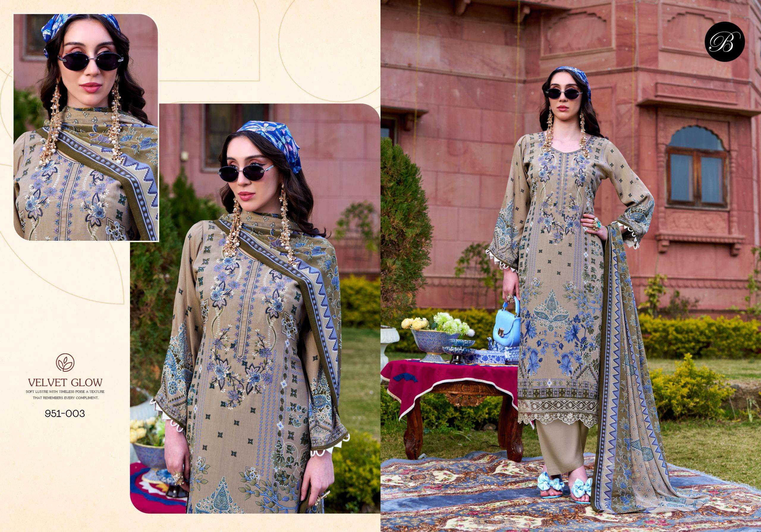 BELLIZA DESIGNER STUDIO RANGREZA CREPE DIGITAL PRINT WITH EMBROIDERY DESIGNER WORK SUIT