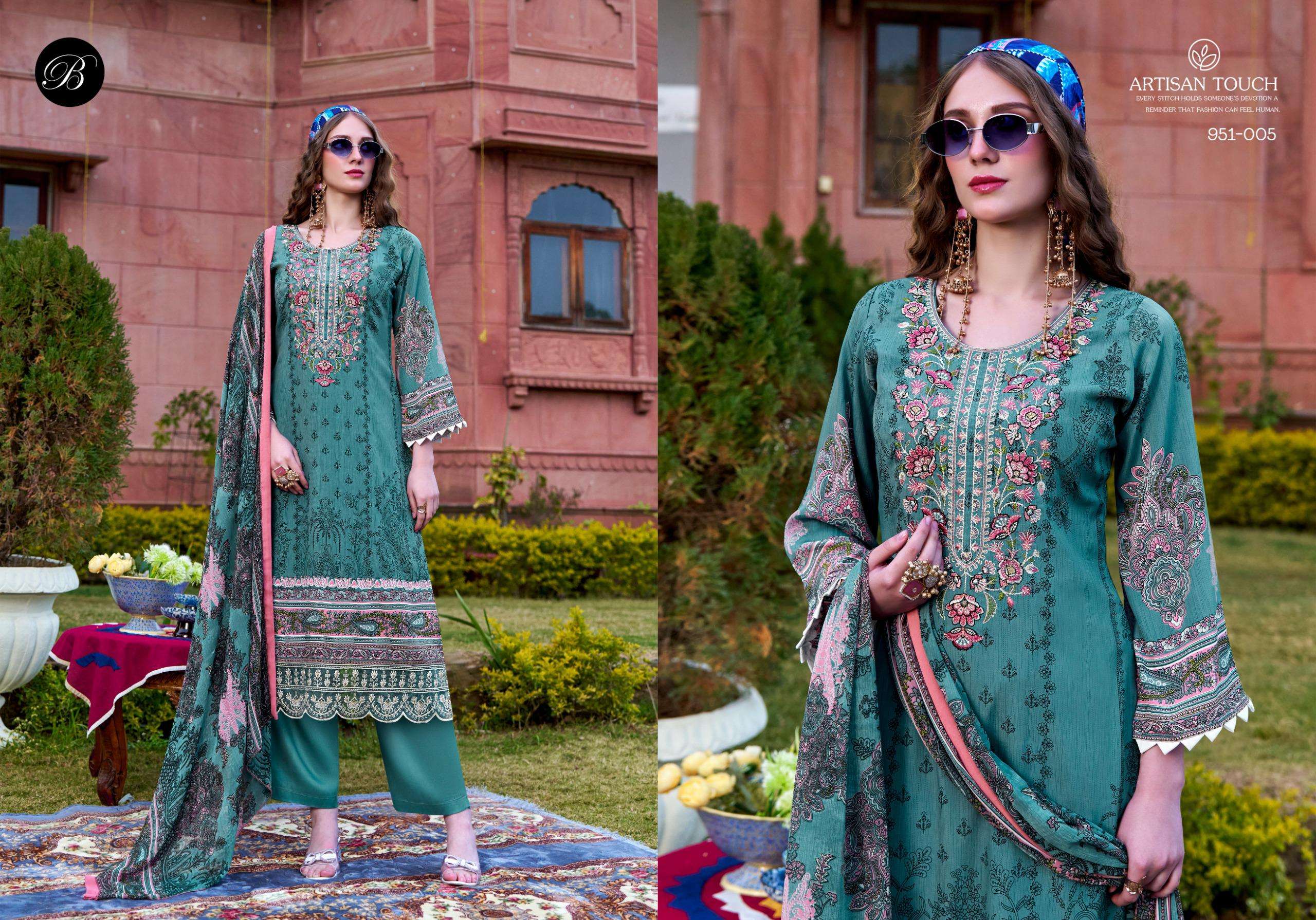 BELLIZA DESIGNER STUDIO RANGREZA CREPE DIGITAL PRINT WITH EMBROIDERY DESIGNER WORK SUIT