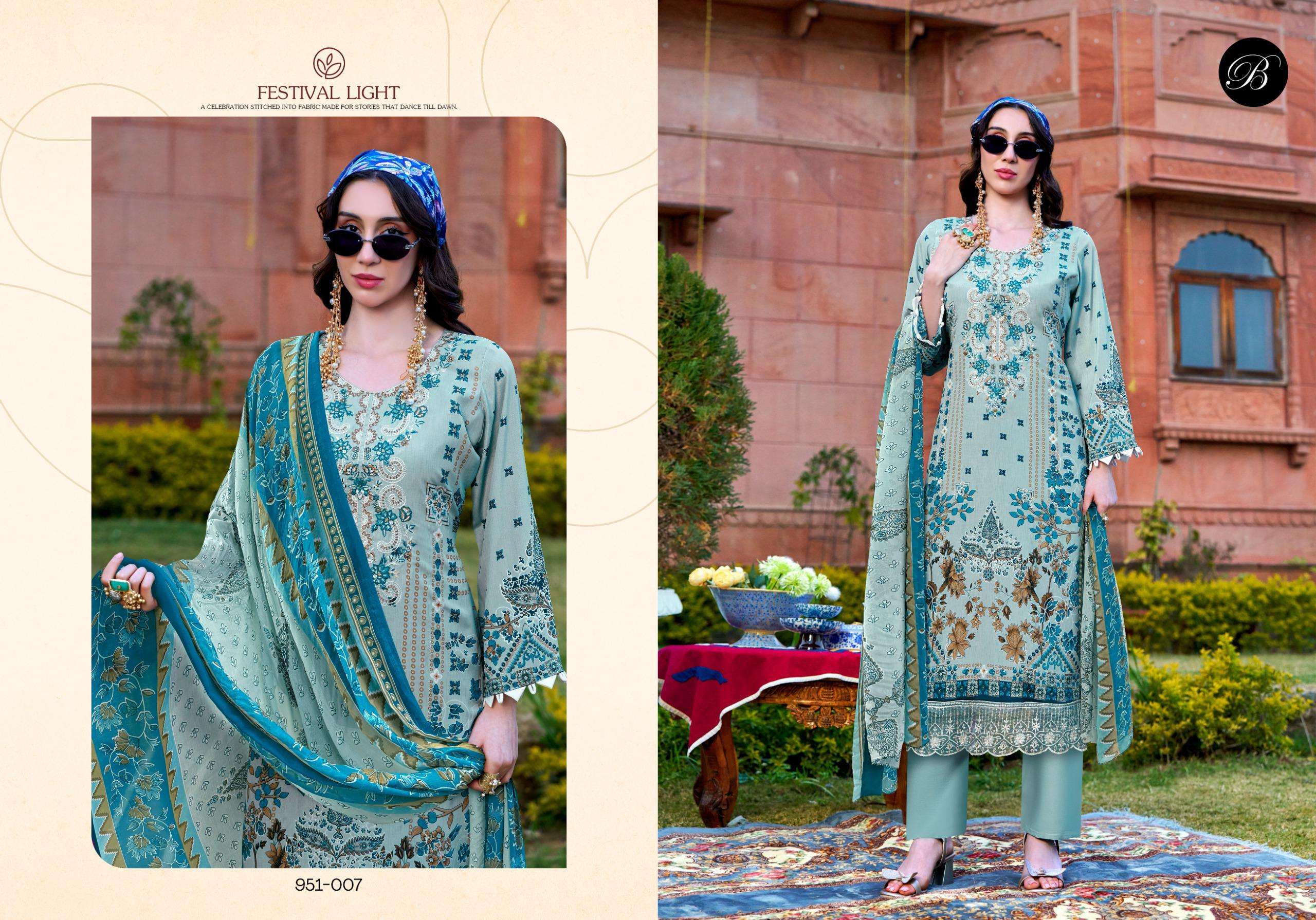 BELLIZA DESIGNER STUDIO RANGREZA CREPE DIGITAL PRINT WITH EMBROIDERY DESIGNER WORK SUIT