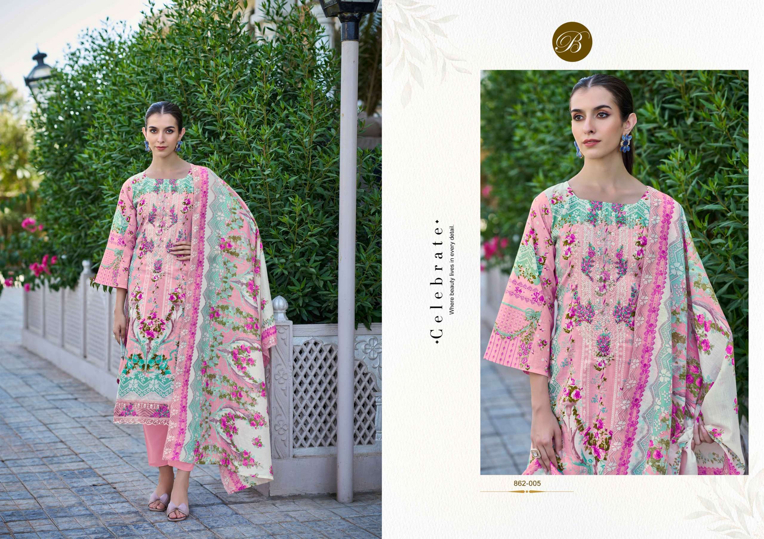 BELLIZA DESIGNER STUDIO SAFIYA COTTON DIGITAL PRINTS WITH FANCY EMBROIDERY WORK SUIT